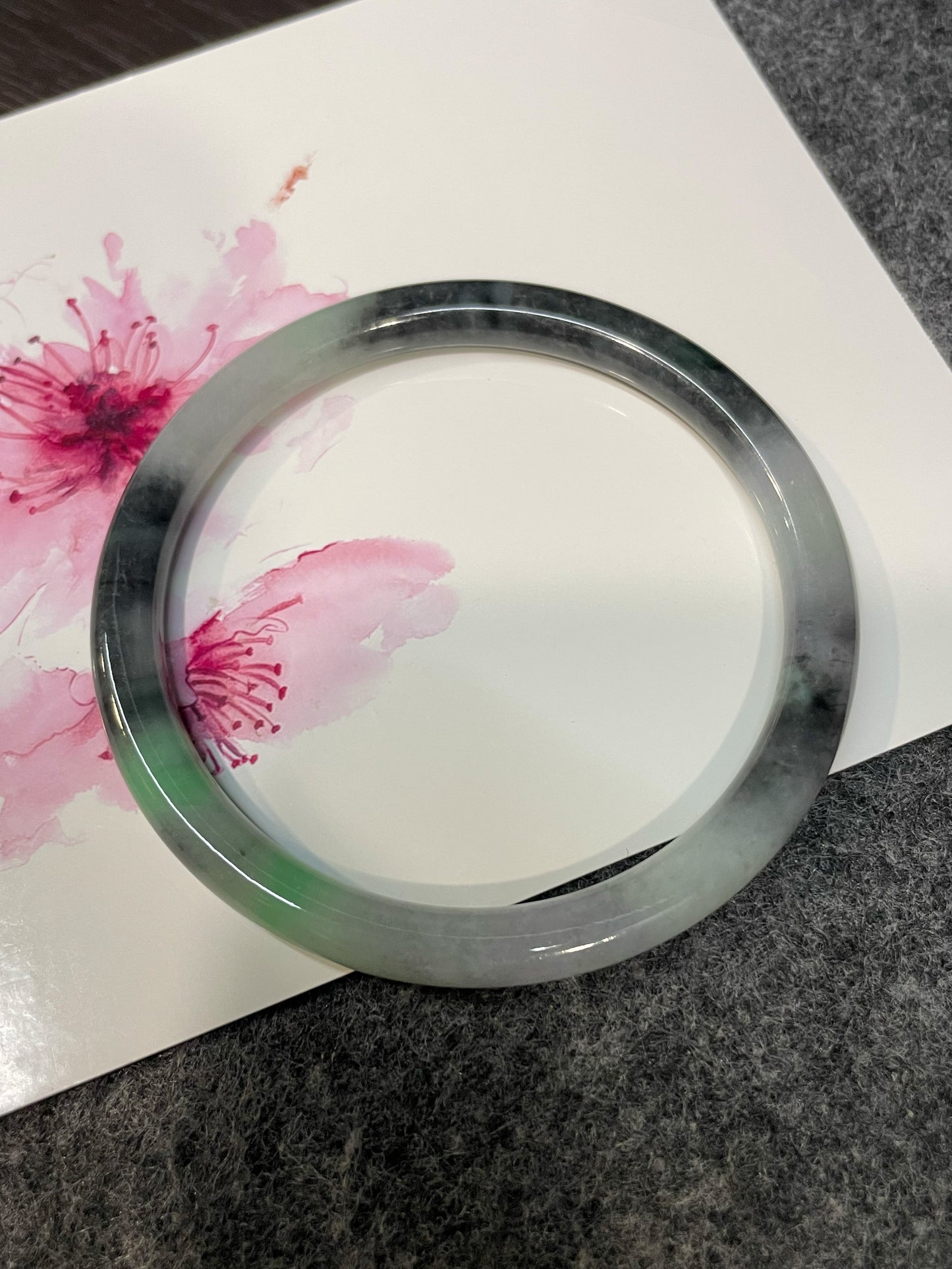 Black With Green Jade Bangle | 56mm (NJBA169)