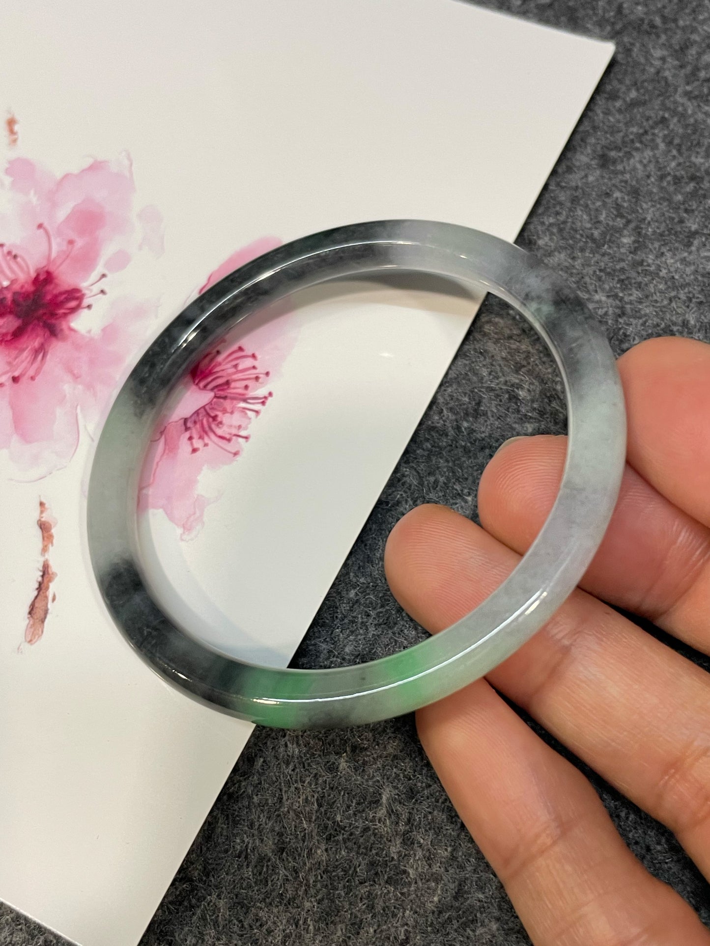 Black With Green Jade Bangle | 56mm (NJBA169)