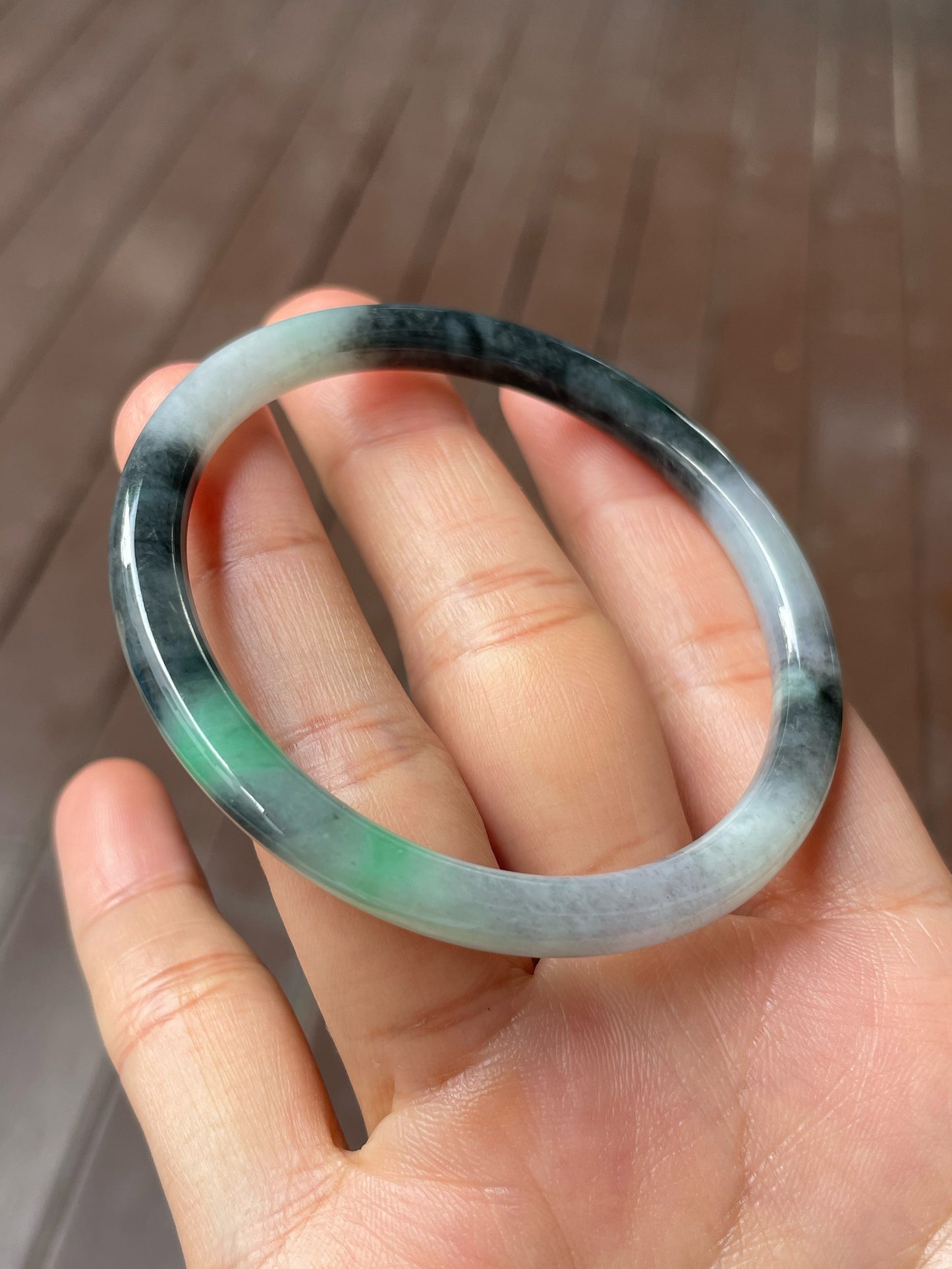 Black With Green Jade Bangle | 56mm (NJBA169)