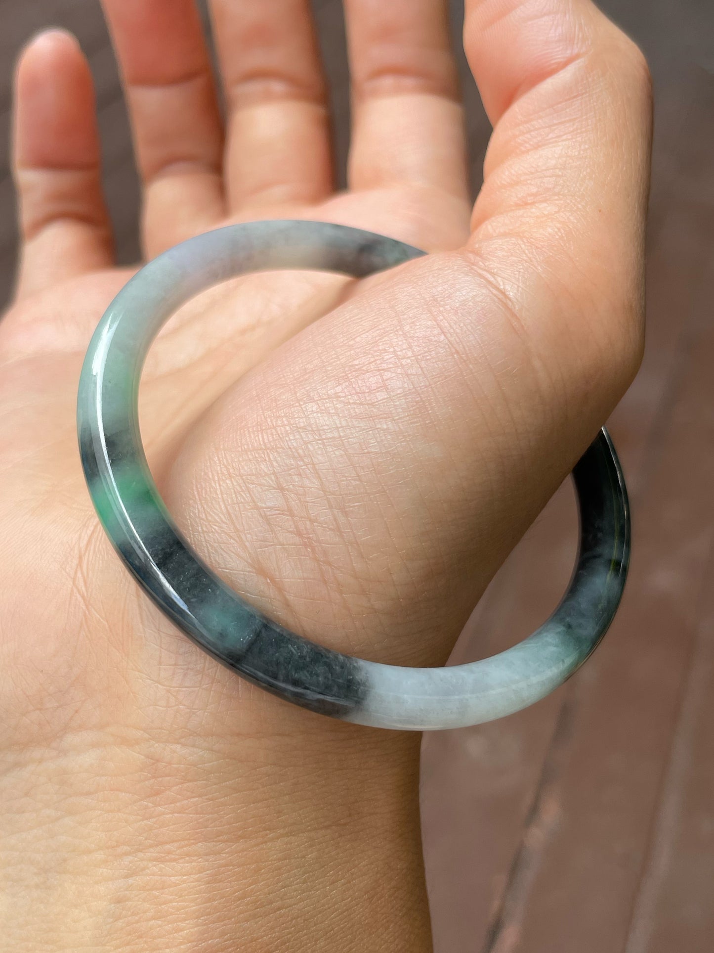 Black With Green Jade Bangle | 56mm (NJBA169)