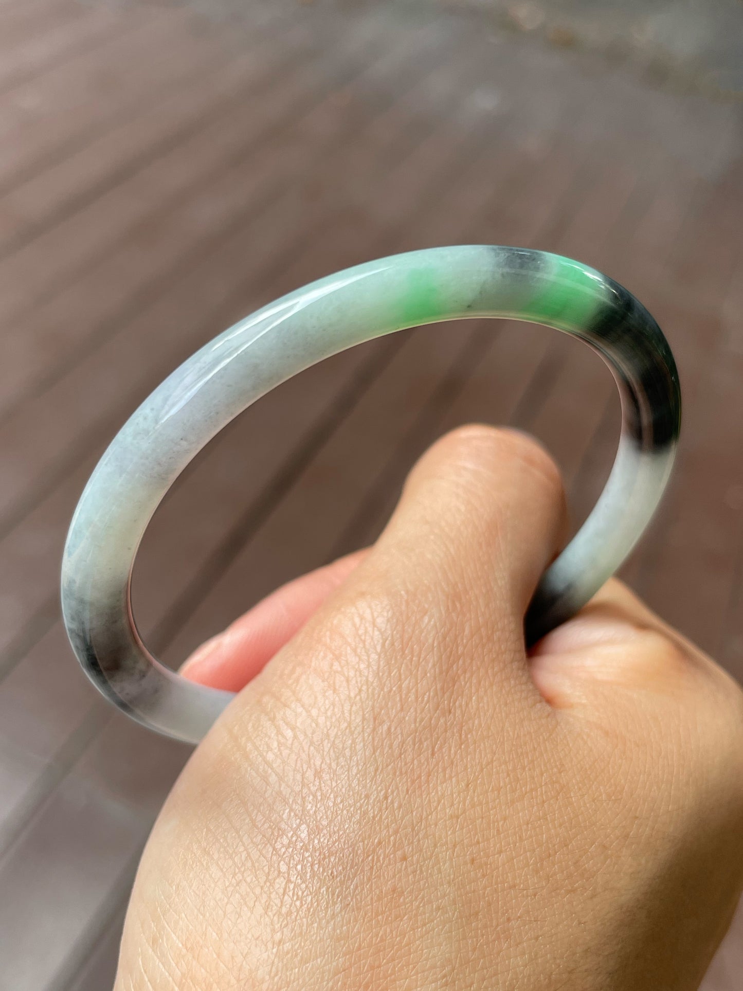 Black With Green Jade Bangle | 56mm (NJBA169)