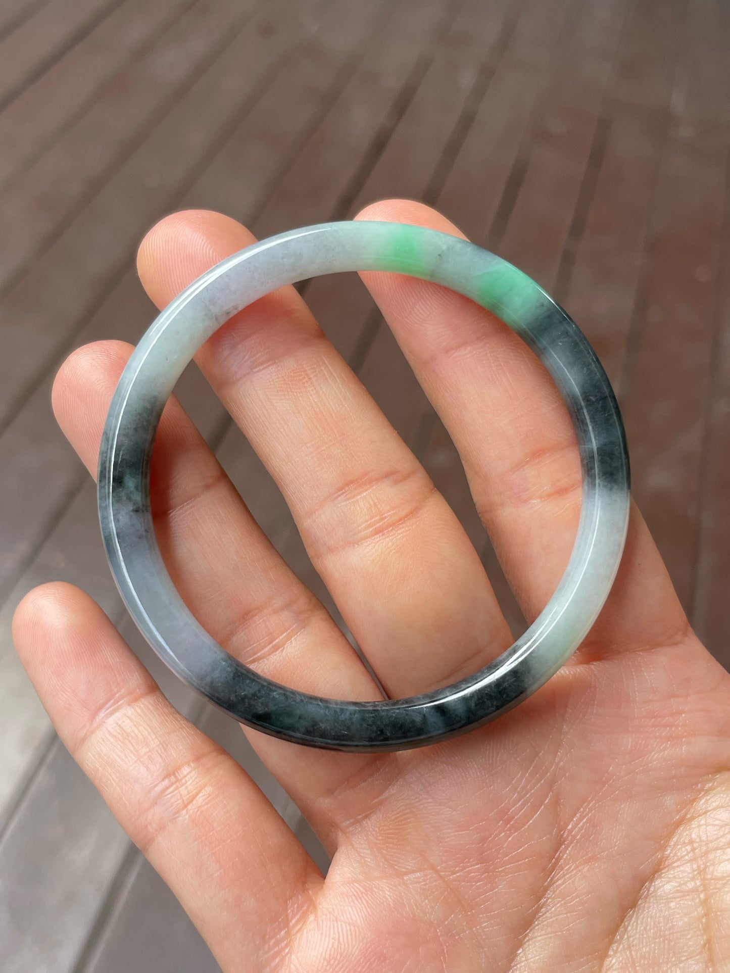 Black With Green Jade Bangle | 56mm (NJBA169)