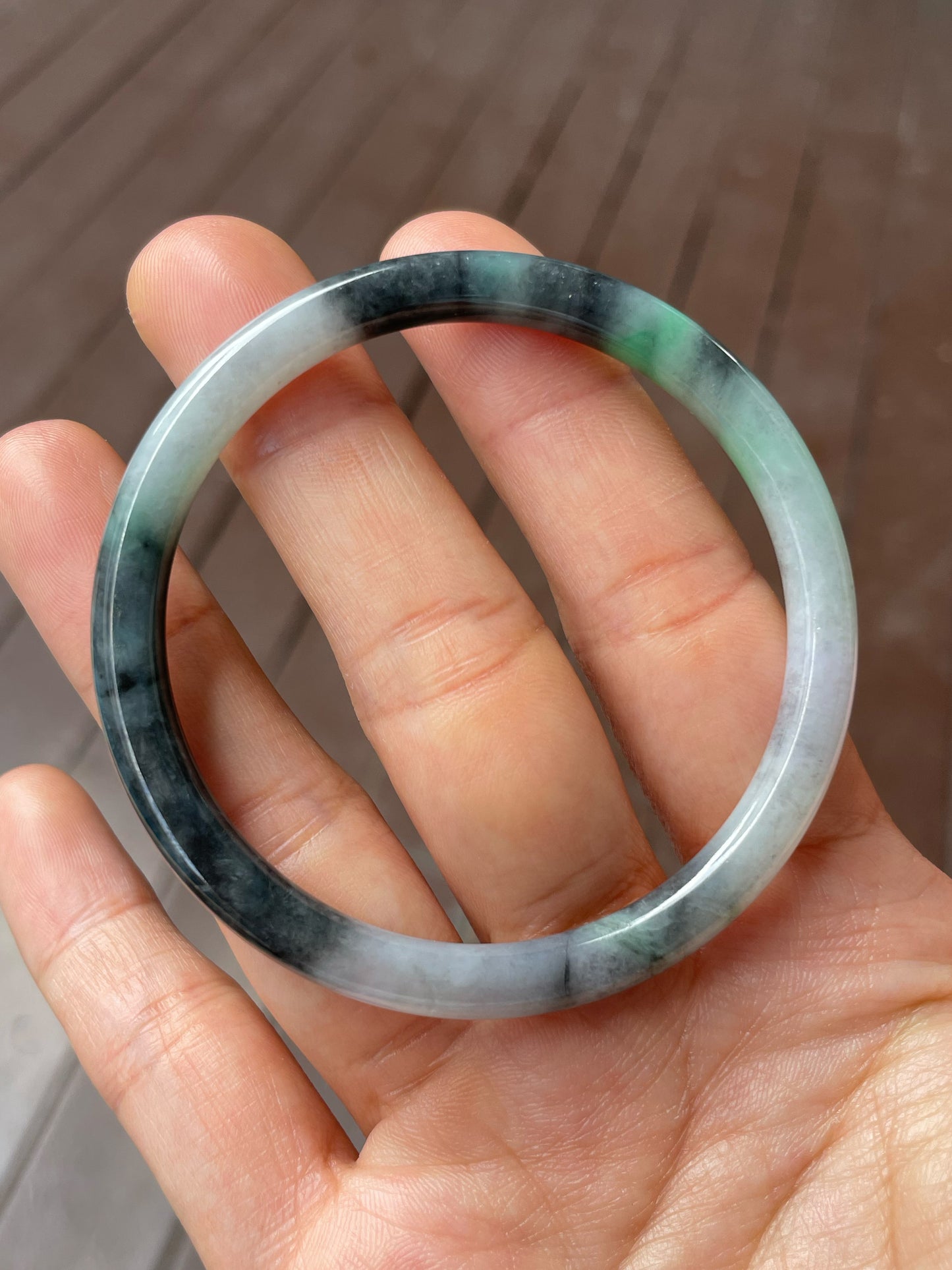 Black With Green Jade Bangle | 56mm (NJBA169)