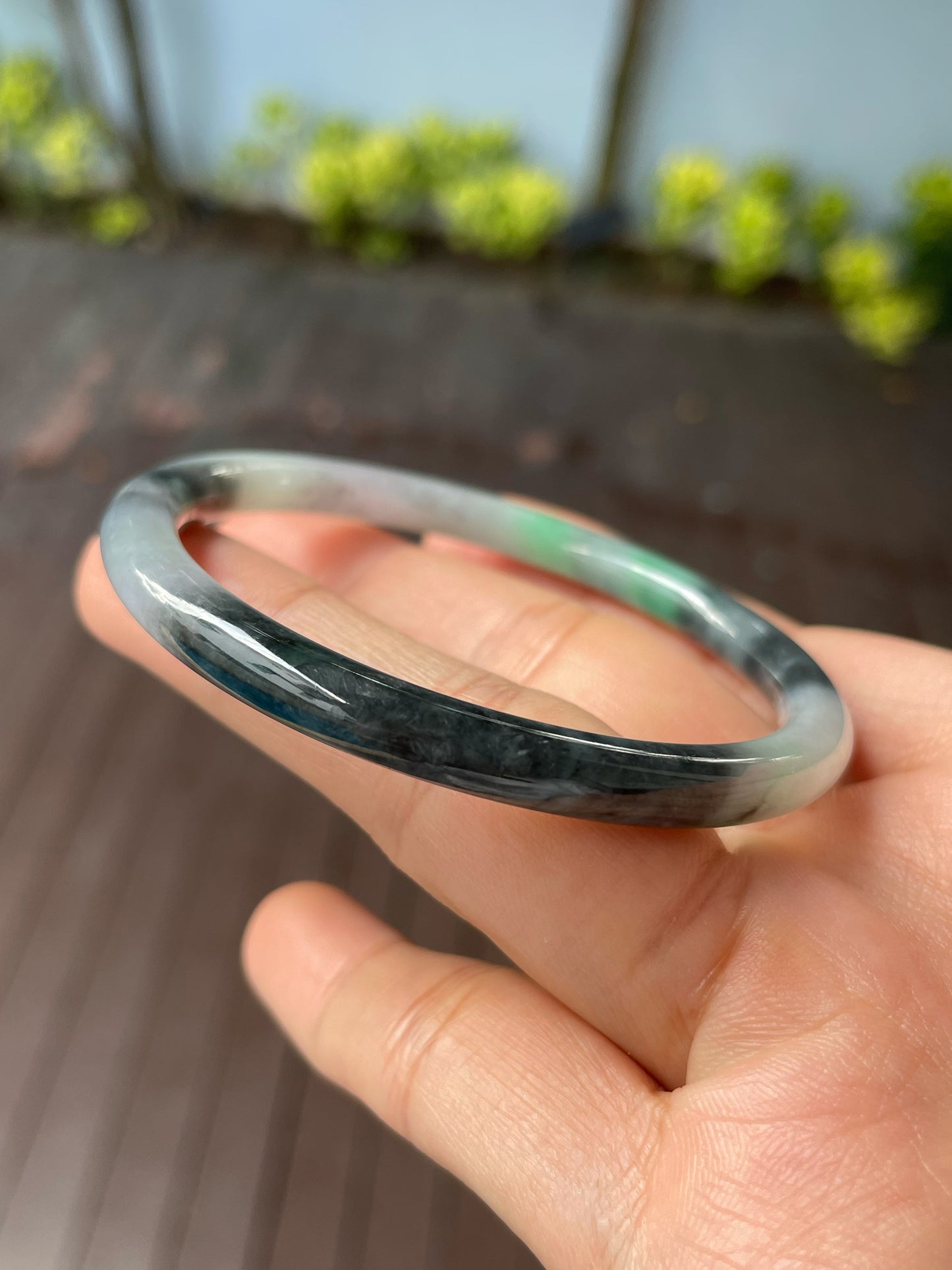 Black With Green Jade Bangle | 56mm (NJBA169)