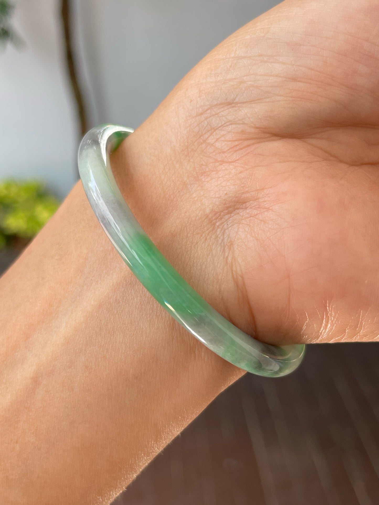 Green With Black Jade Bangle | 55mm (NJBA170)