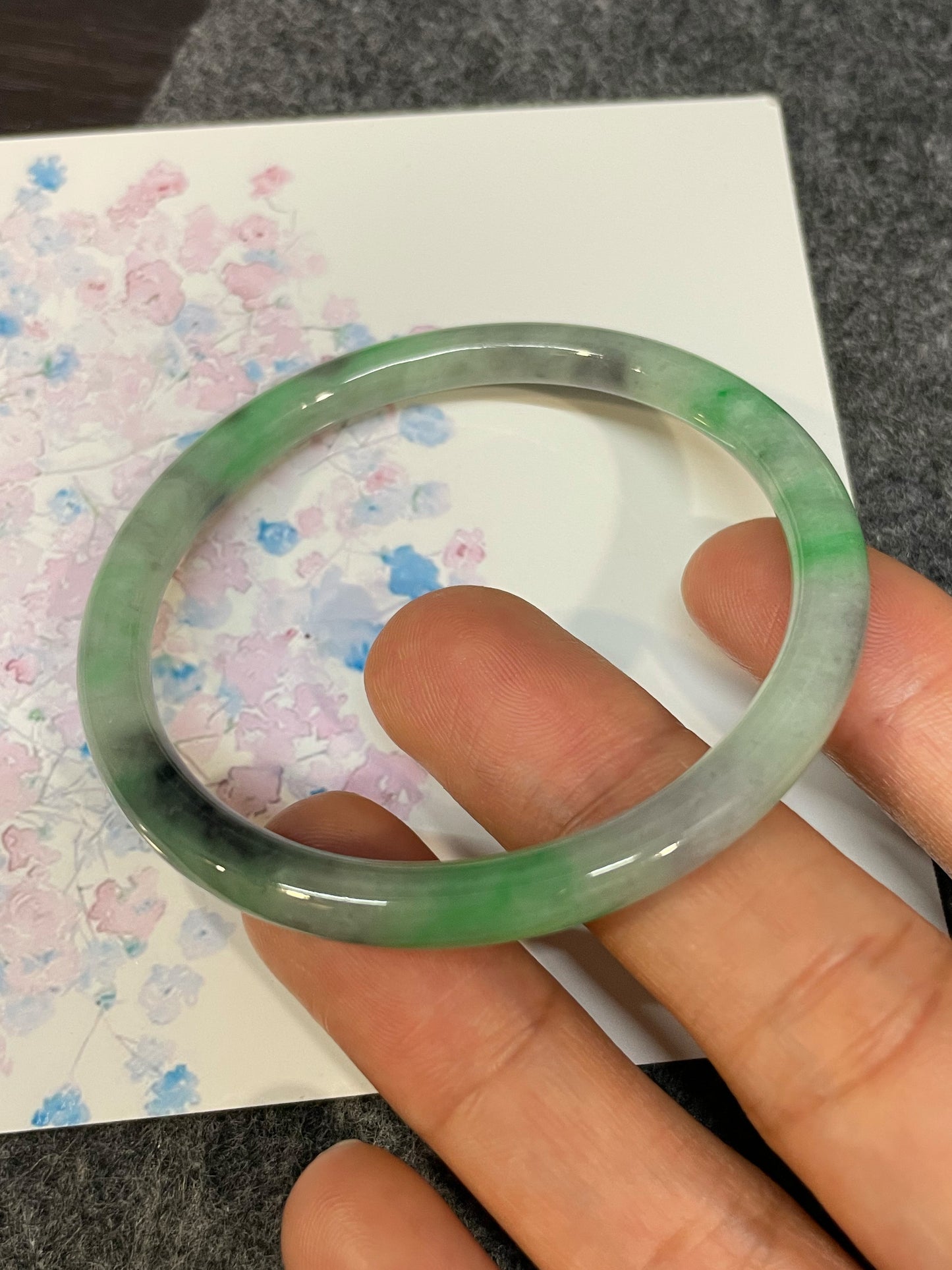 Green With Black Jade Bangle | 55mm (NJBA170)