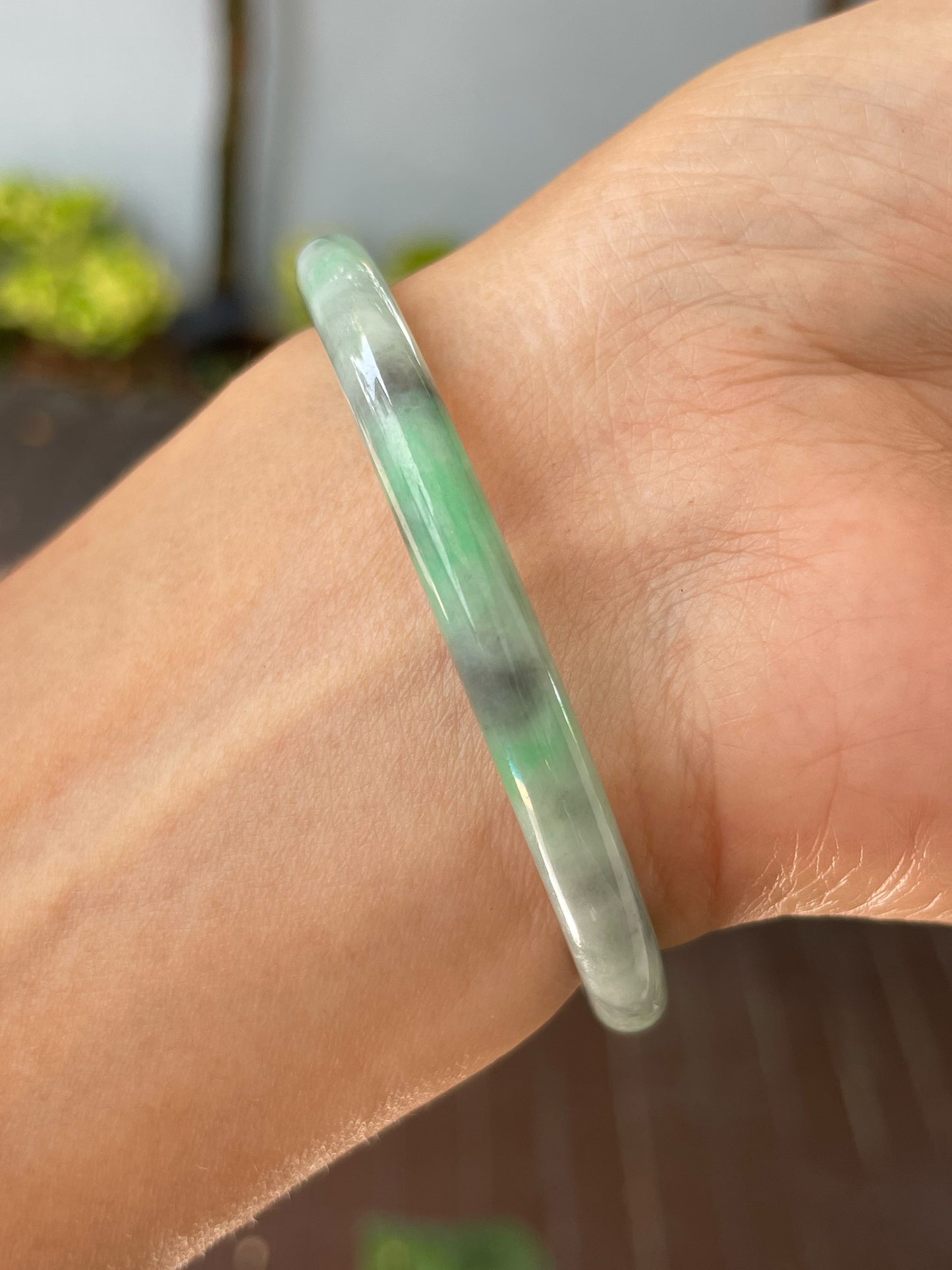 Green With Black Jade Bangle | 55mm (NJBA170)