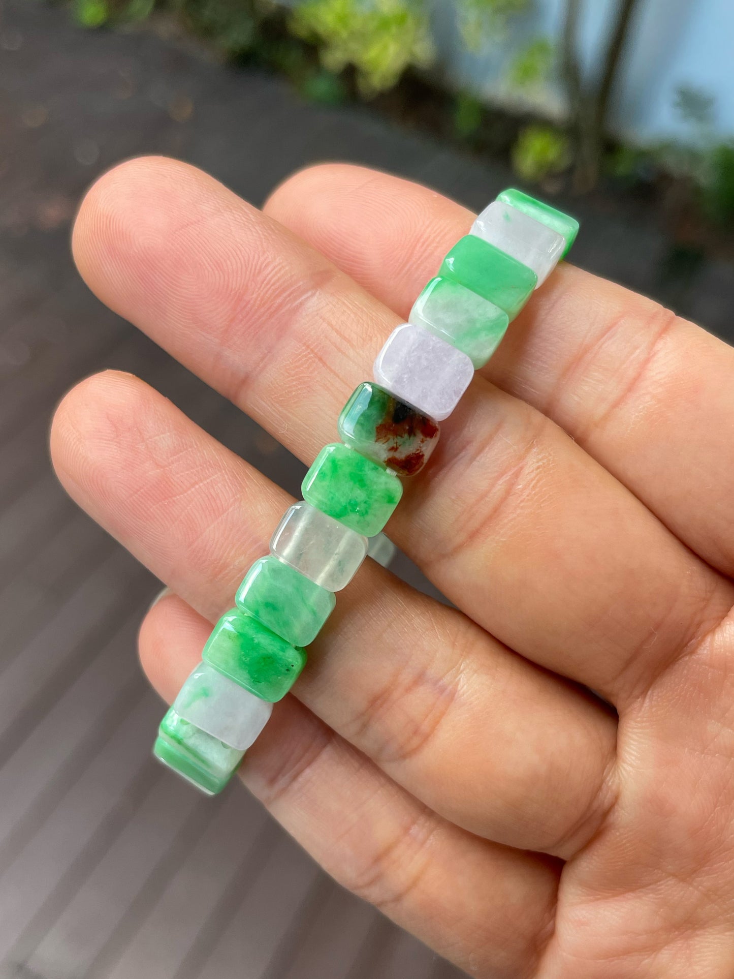 Green & Icy White Jadeite Bracelet (NJBA171)