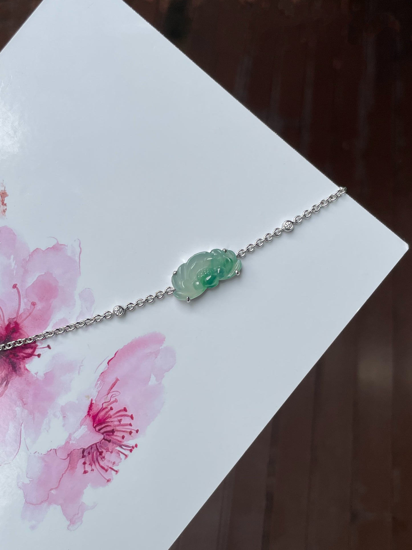 Icy Green Jade Bracelet - Lotus Flower (NJBA172)