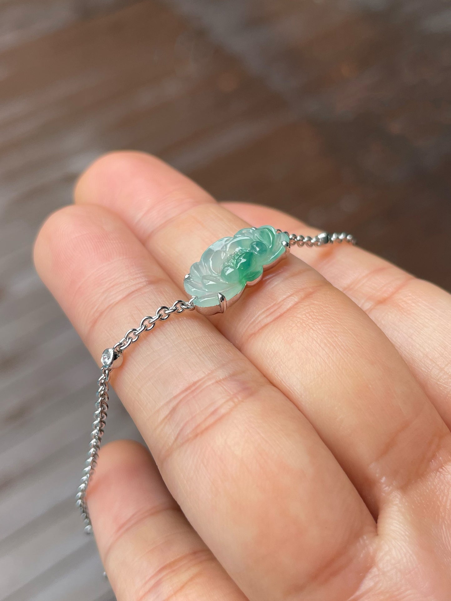 Icy Green Jade Bracelet - Lotus Flower (NJBA172)