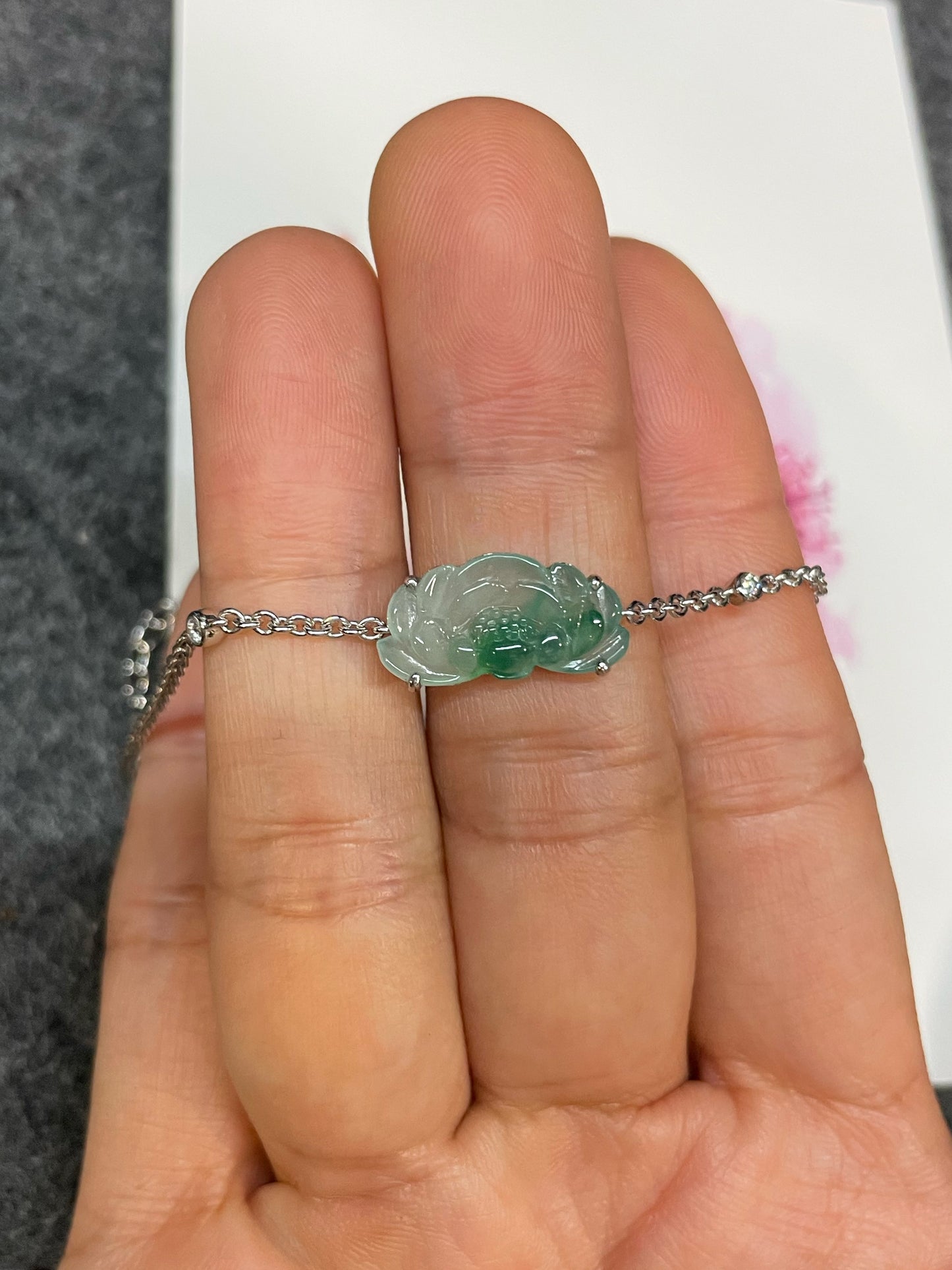 Icy Green Jade Bracelet - Lotus Flower (NJBA172)