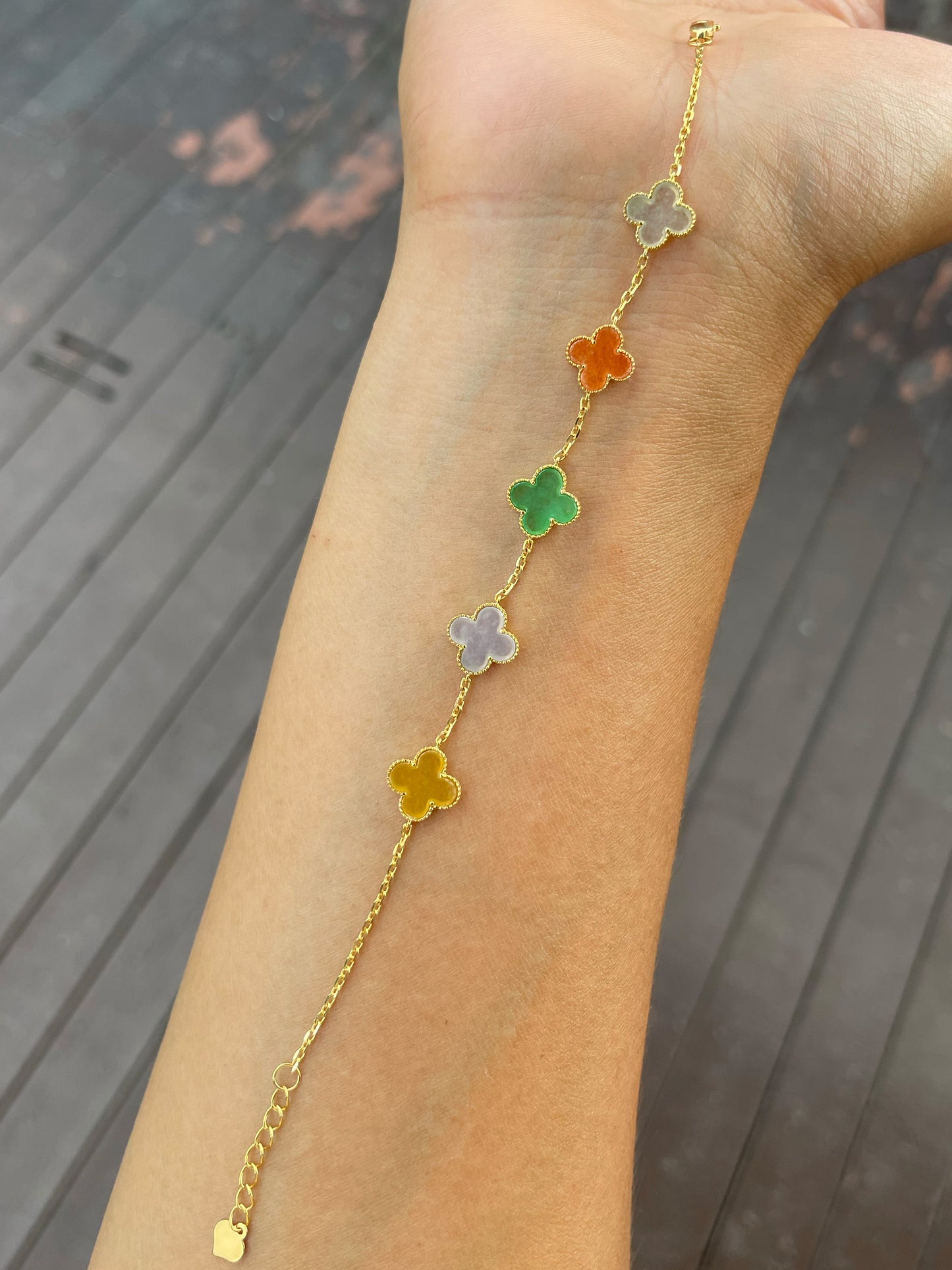 Jadeite Bracelet - Multicolour Clovers (NJBA177)