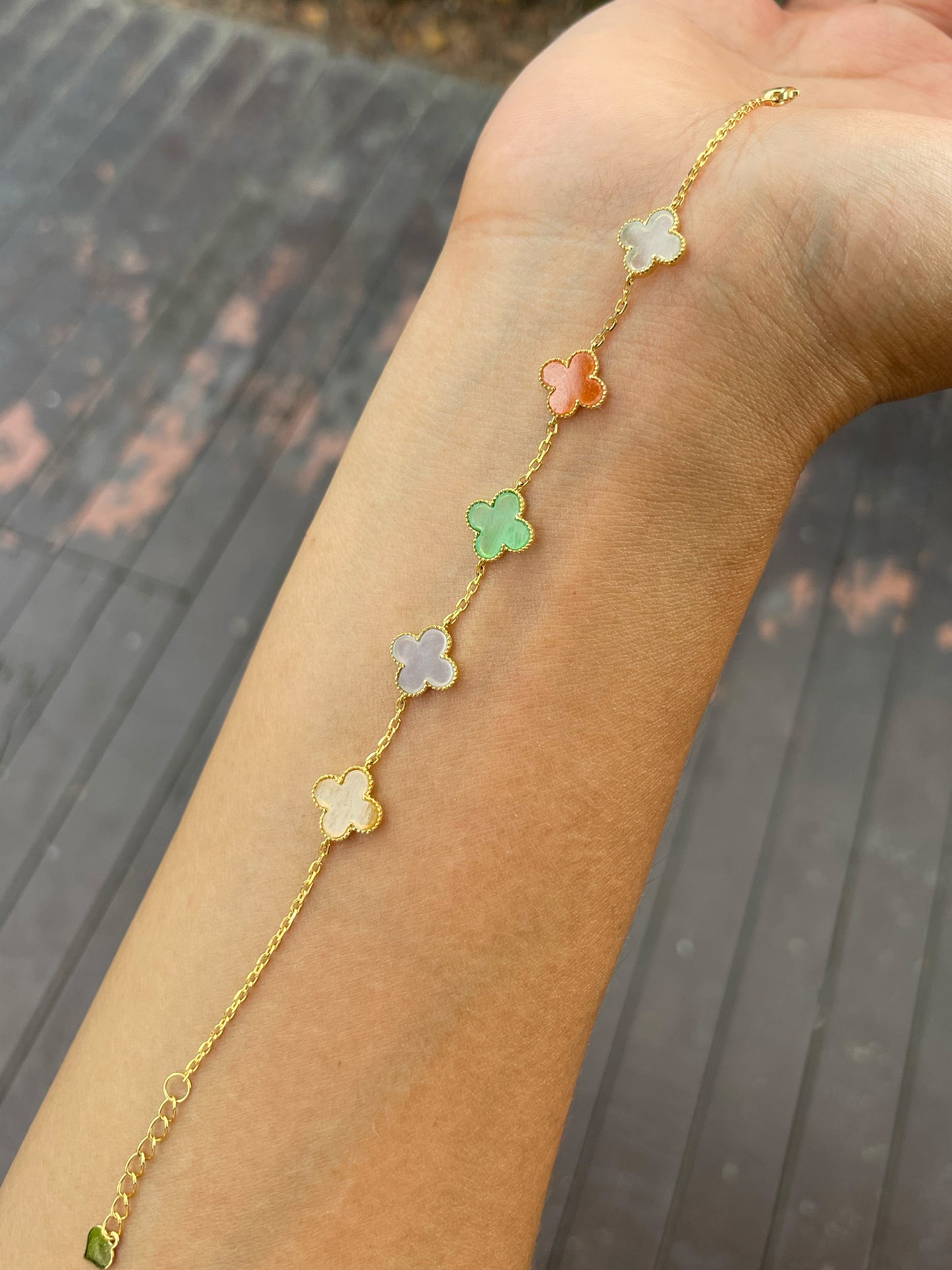 Jadeite Bracelet - Multicolour Clovers (NJBA177)