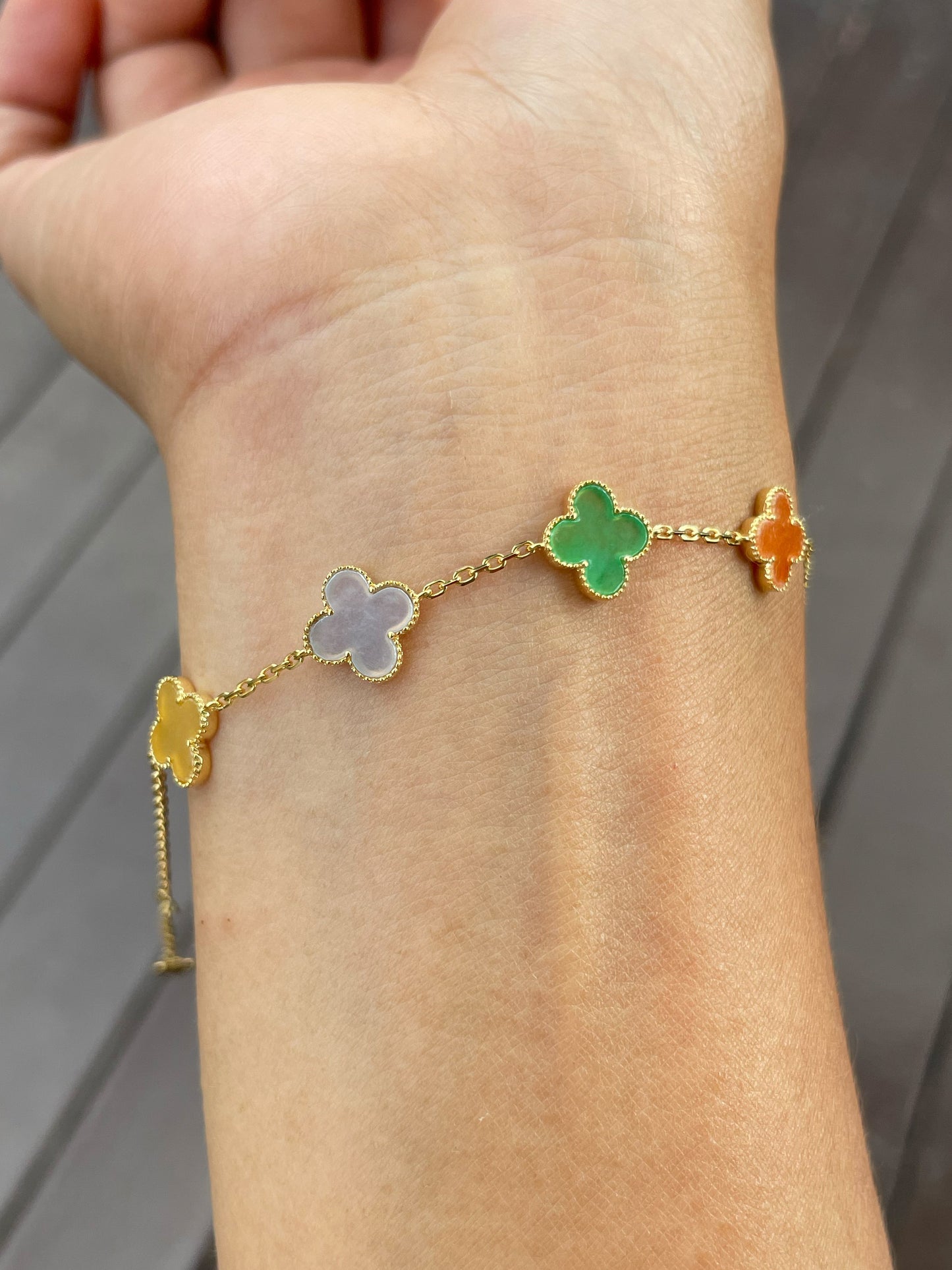 Jadeite Bracelet - Multicolour Clovers (NJBA177)