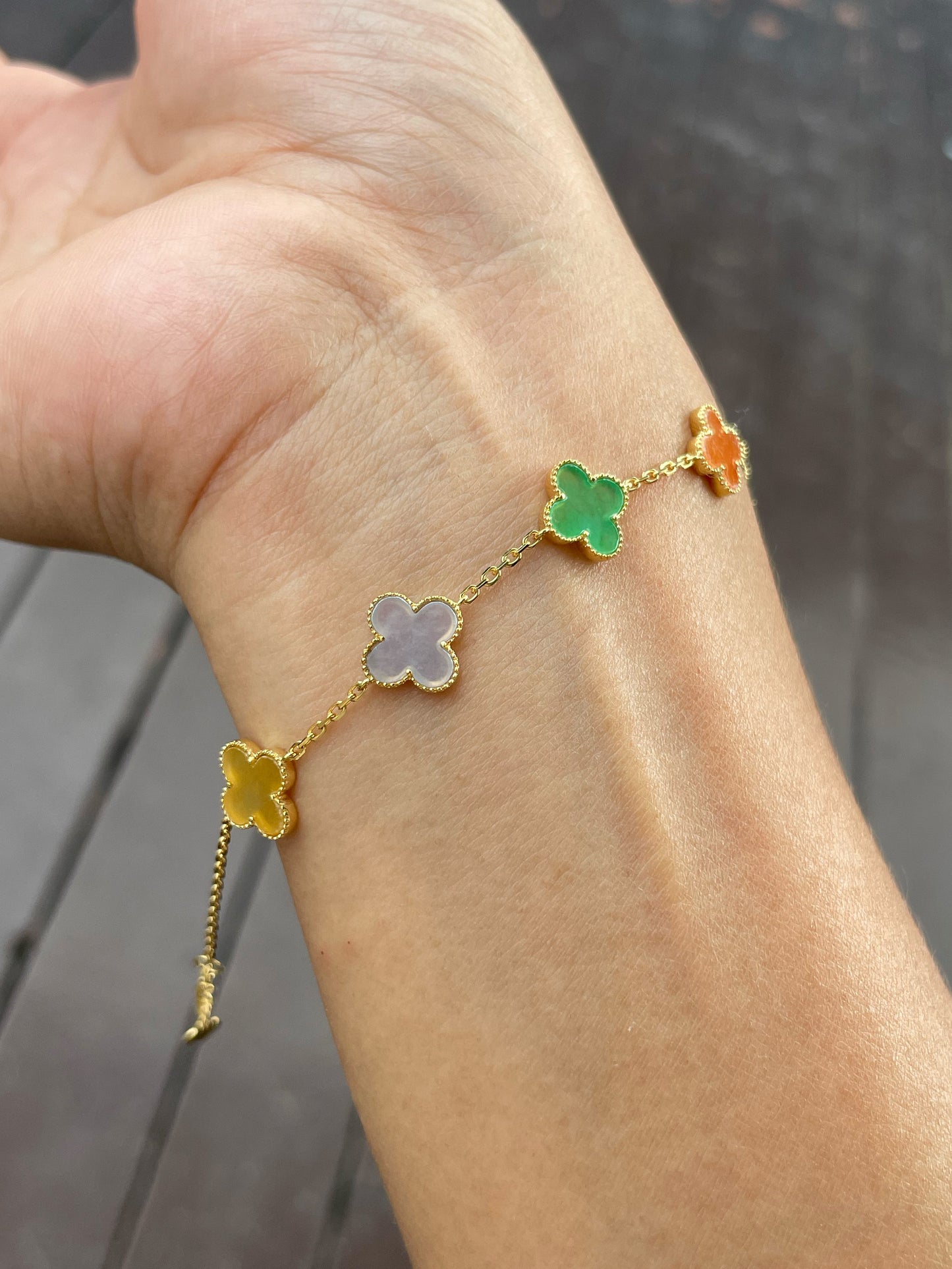 Jadeite Bracelet - Multicolour Clovers (NJBA177)
