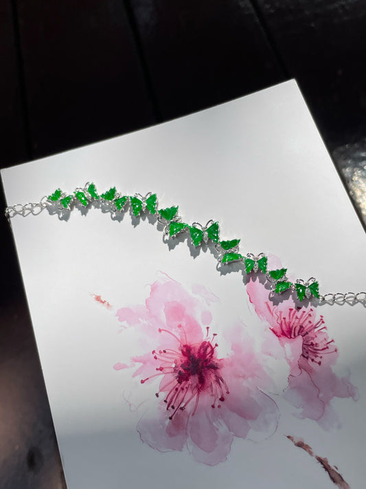 Green Jadeite Bracelet - Butterflies (NJBA178)