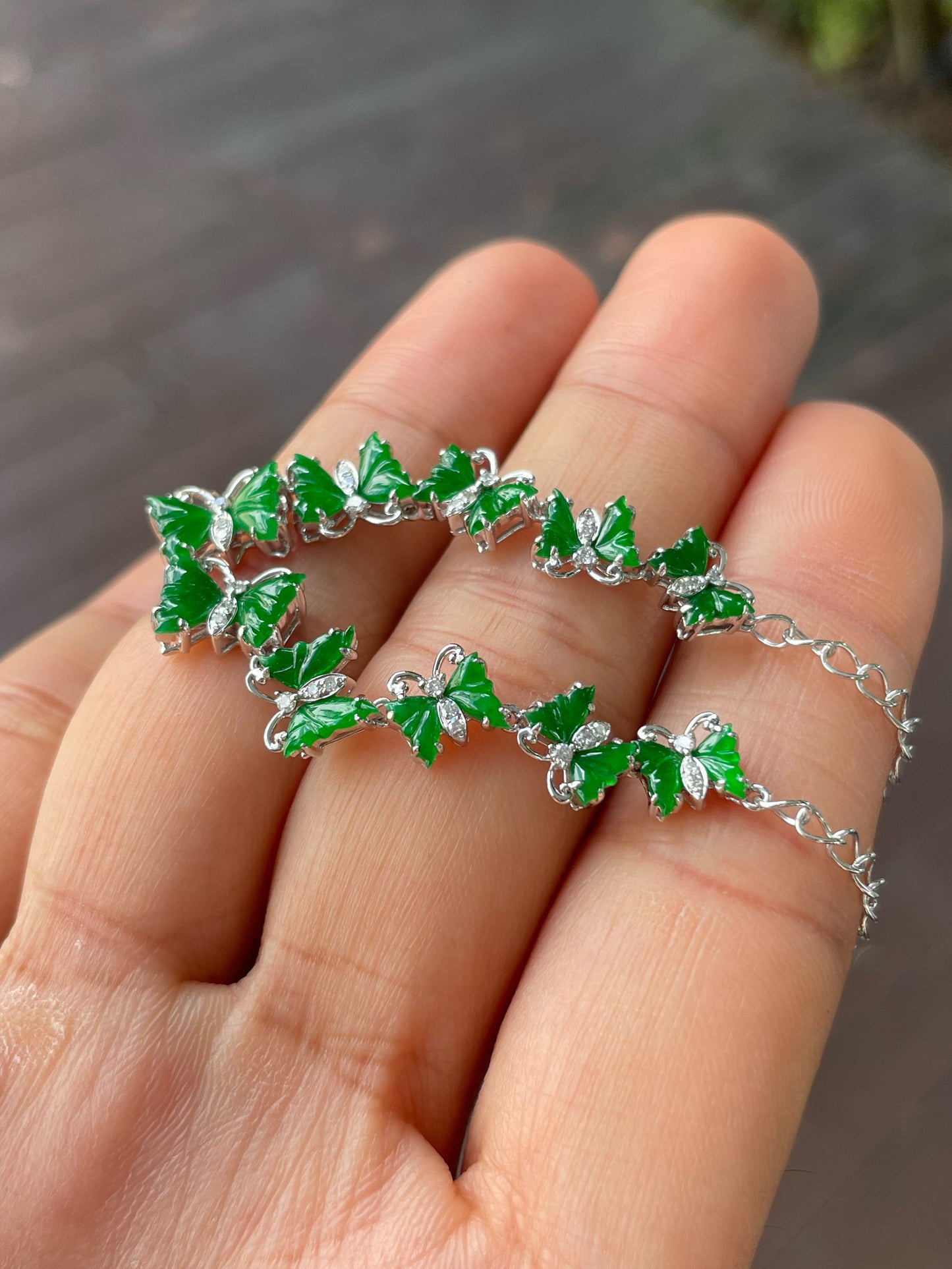 Green Jadeite Bracelet - Butterflies (NJBA178)