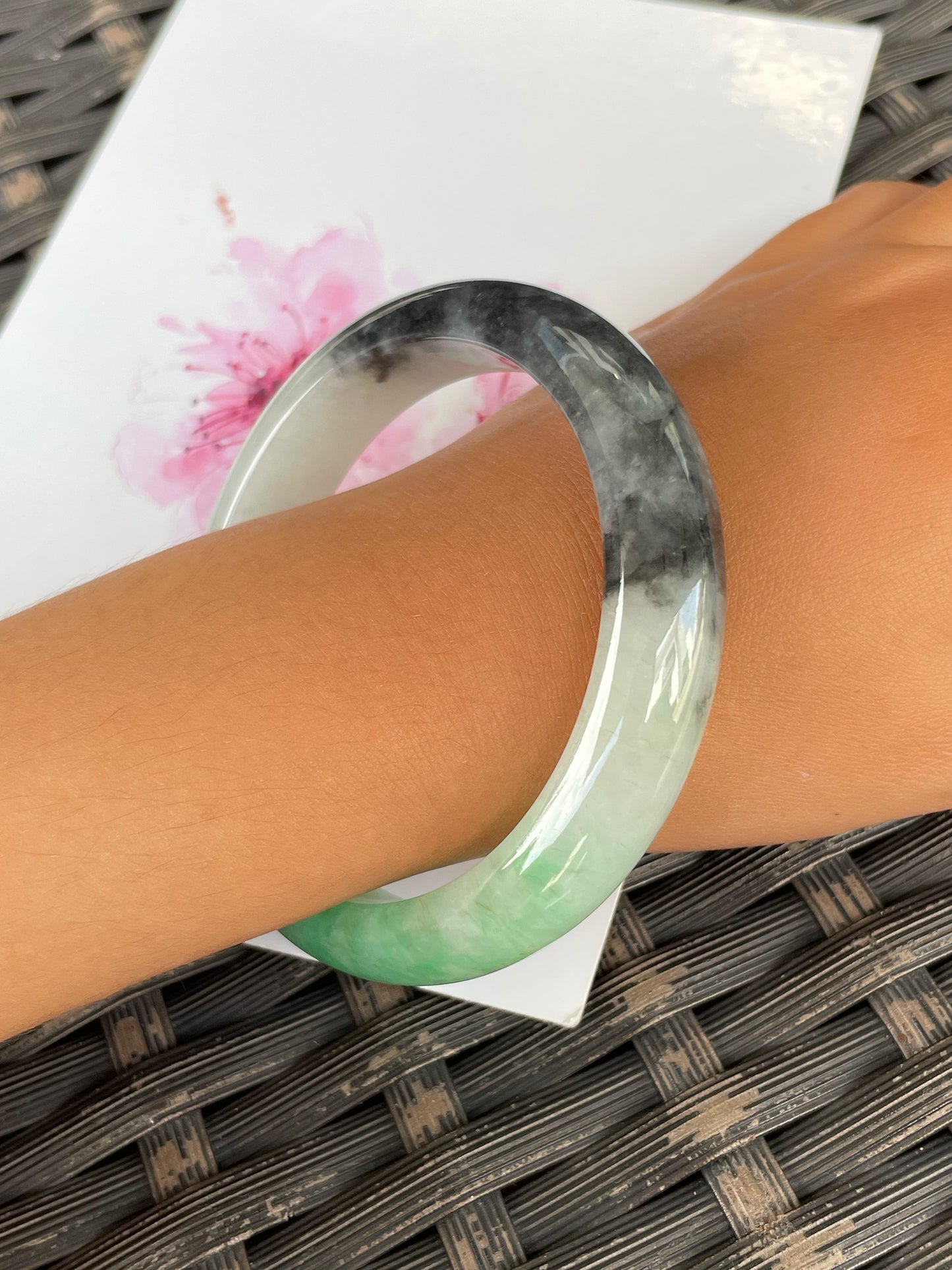 Tricolour Jade Bangle | 56mm (NJBA180)