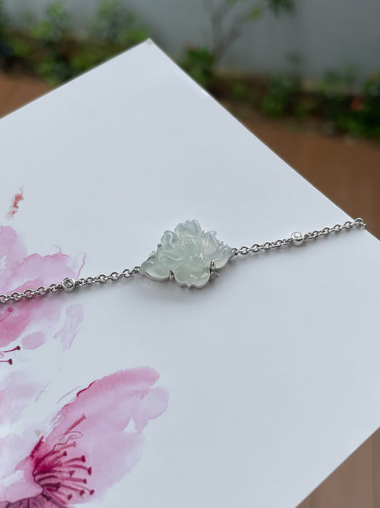 Icy White Jade Bracelet - Lotus Flower (NJBA181)