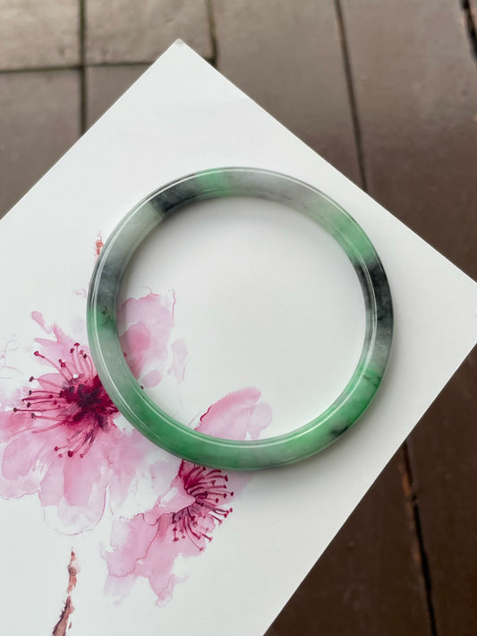 Green With Black Jade Bangle | 56mm (NJBA182)