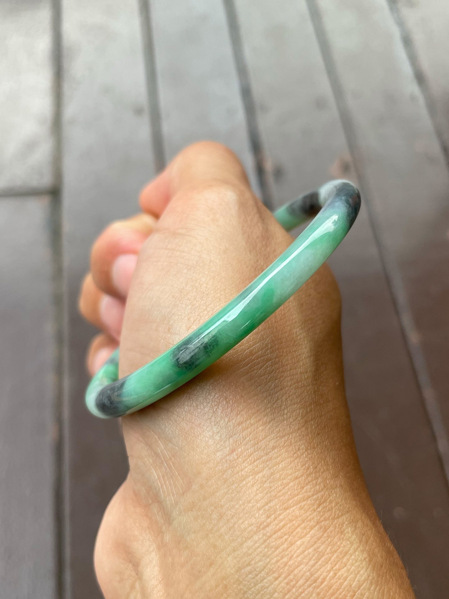 Green With Black Jade Bangle | 56mm (NJBA182)