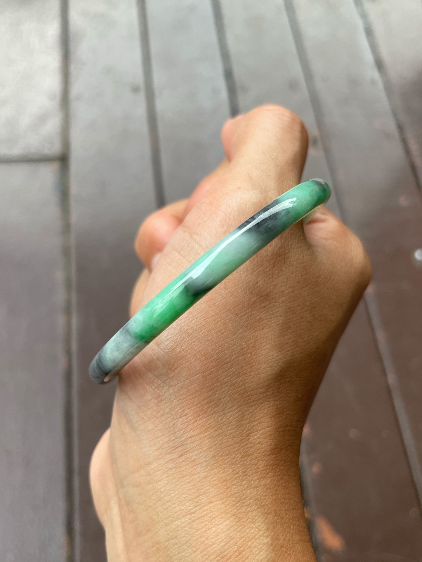 Green With Black Jade Bangle | 56mm (NJBA182)