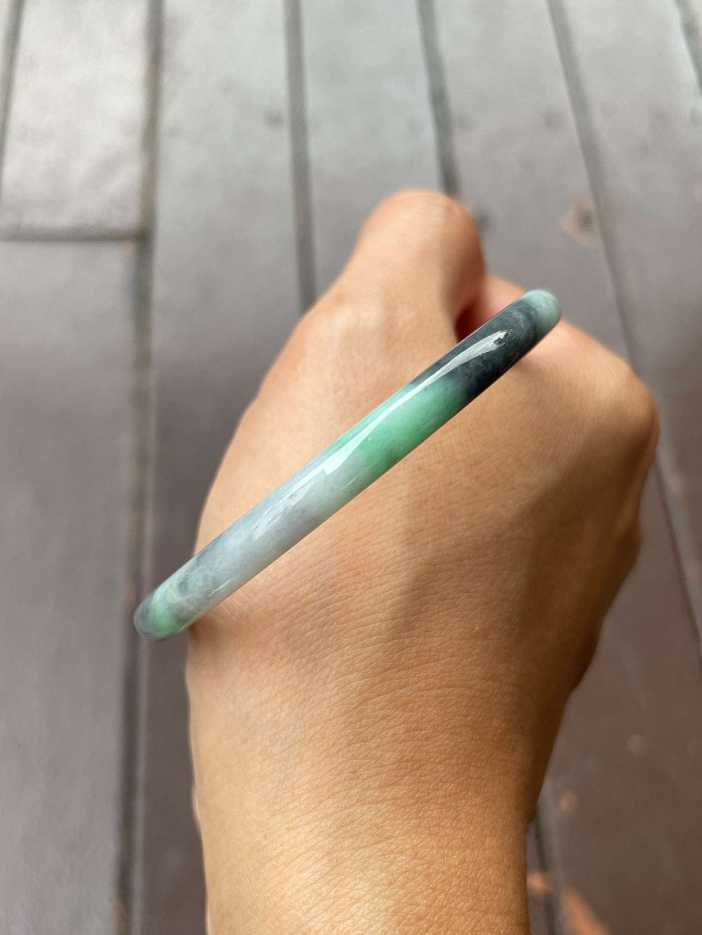 Green With Black Jade Bangle | 56mm (NJBA182)