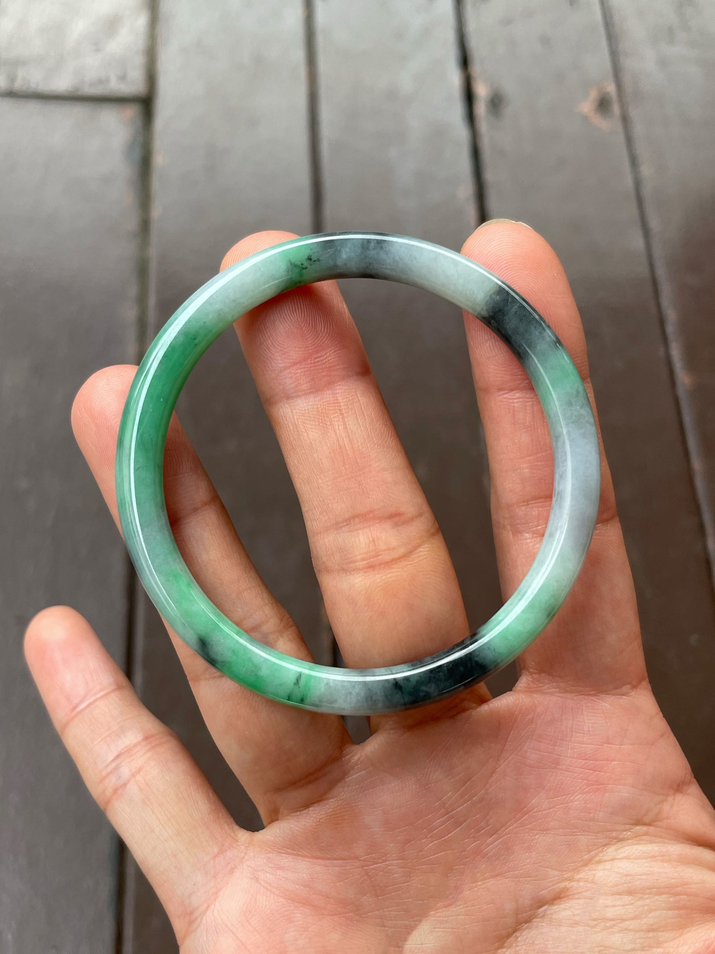Green With Black Jade Bangle | 56mm (NJBA182)