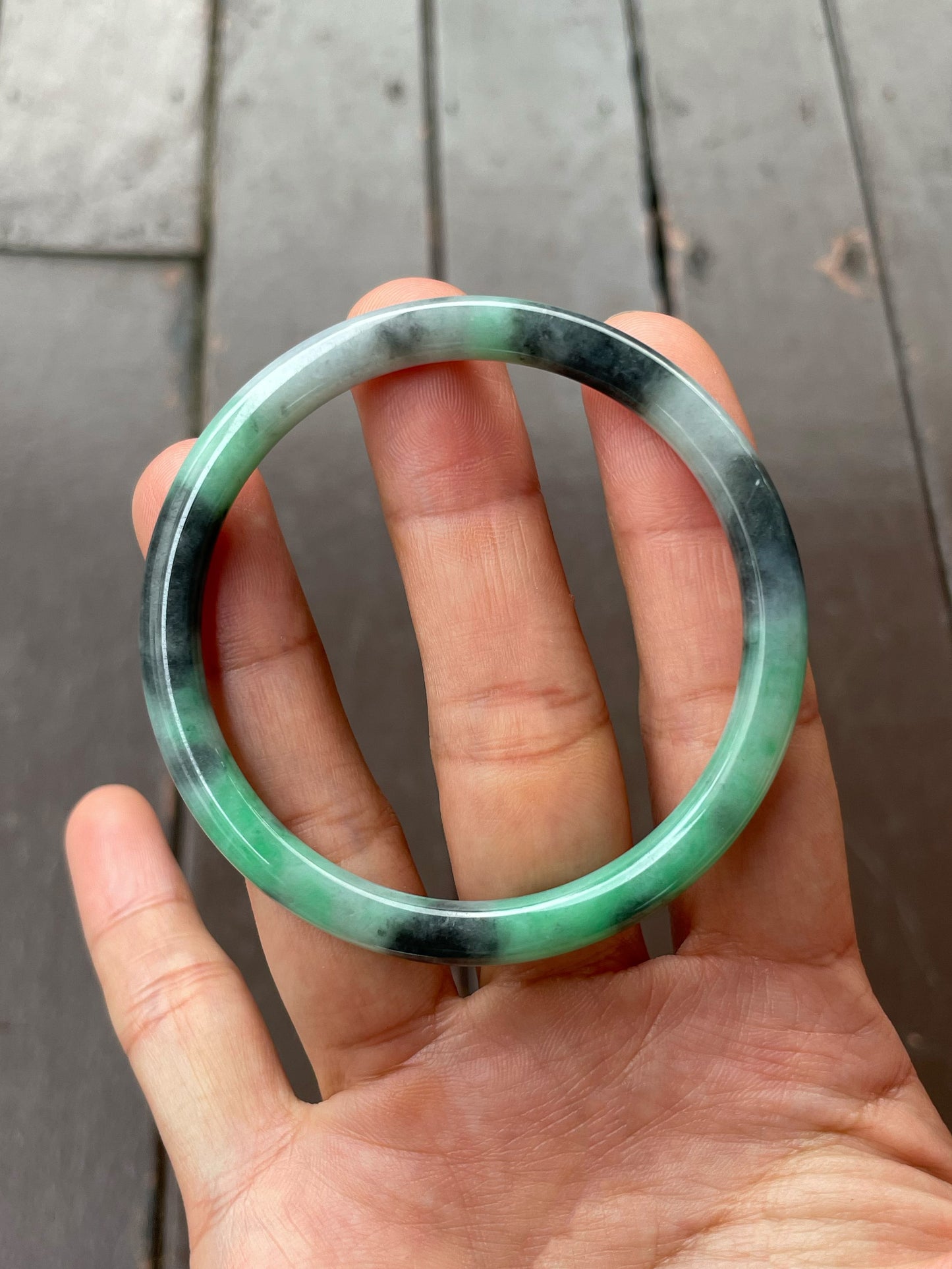 Green With Black Jade Bangle | 56mm (NJBA182)