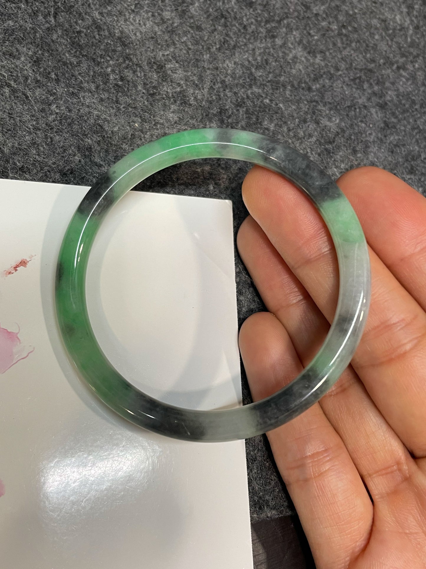 Green With Black Jade Bangle | 56mm (NJBA182)