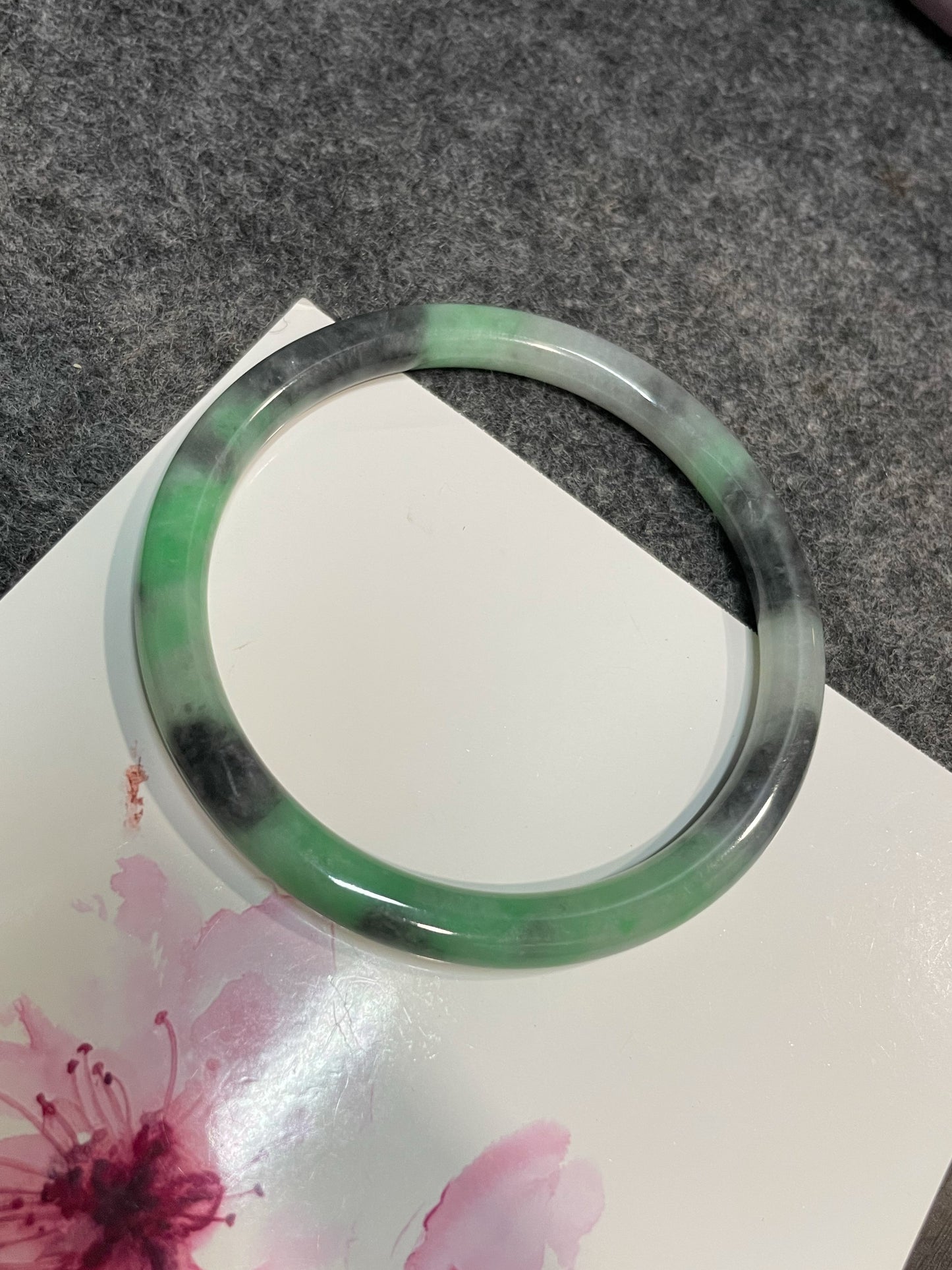 Green With Black Jade Bangle | 56mm (NJBA182)