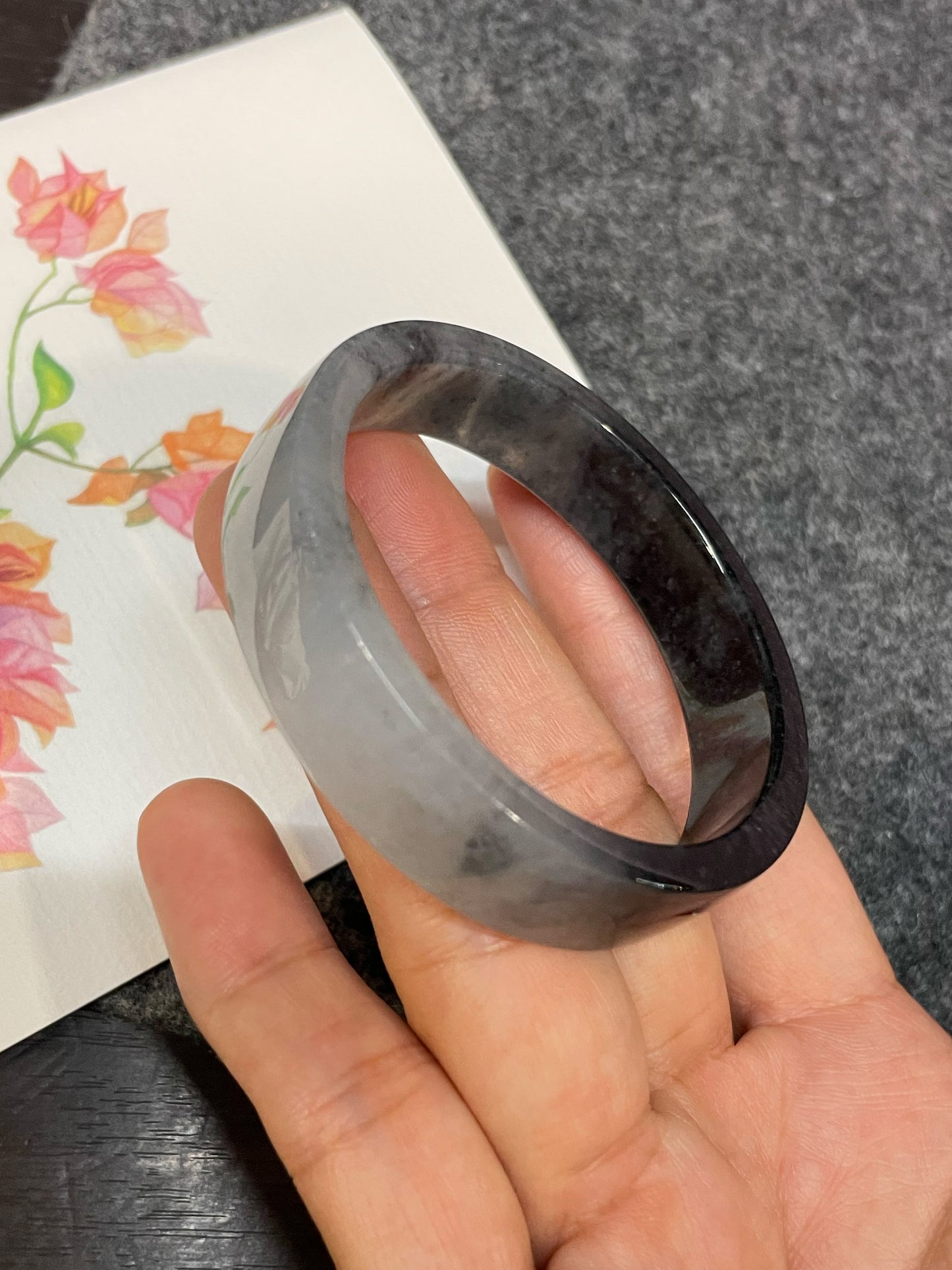 White With Black Jade Bangle | 51mm (NJBA183)