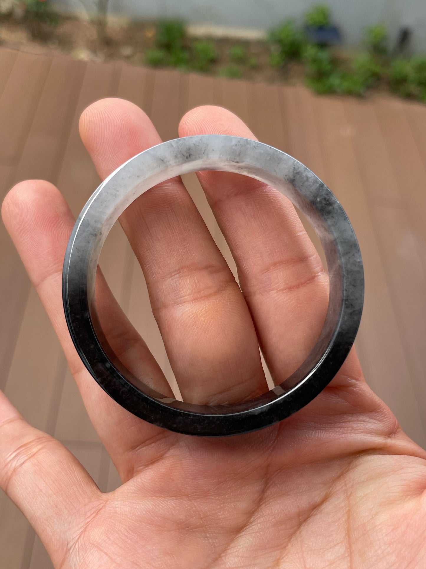 White With Black Jade Bangle | 51mm (NJBA183)