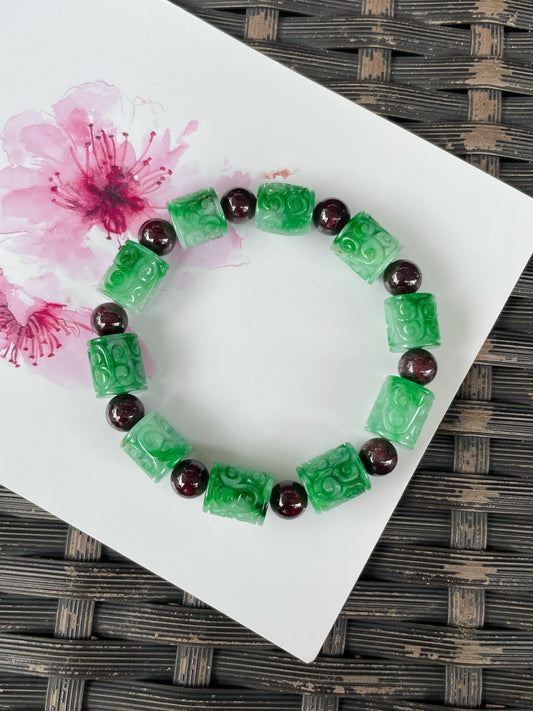 Green Jadeite Bracelet - Barrels (NJBA185)