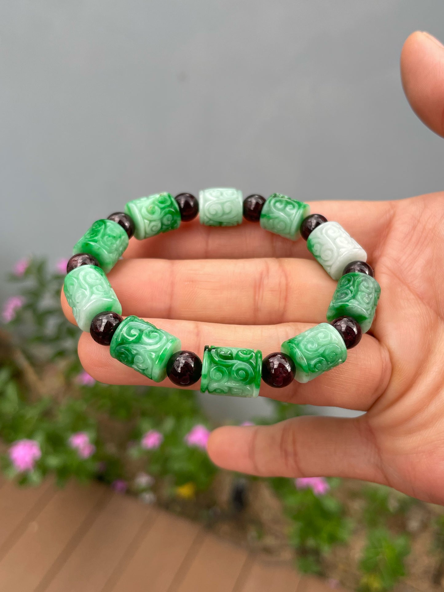 Green Jadeite Bracelet - Barrels (NJBA185)