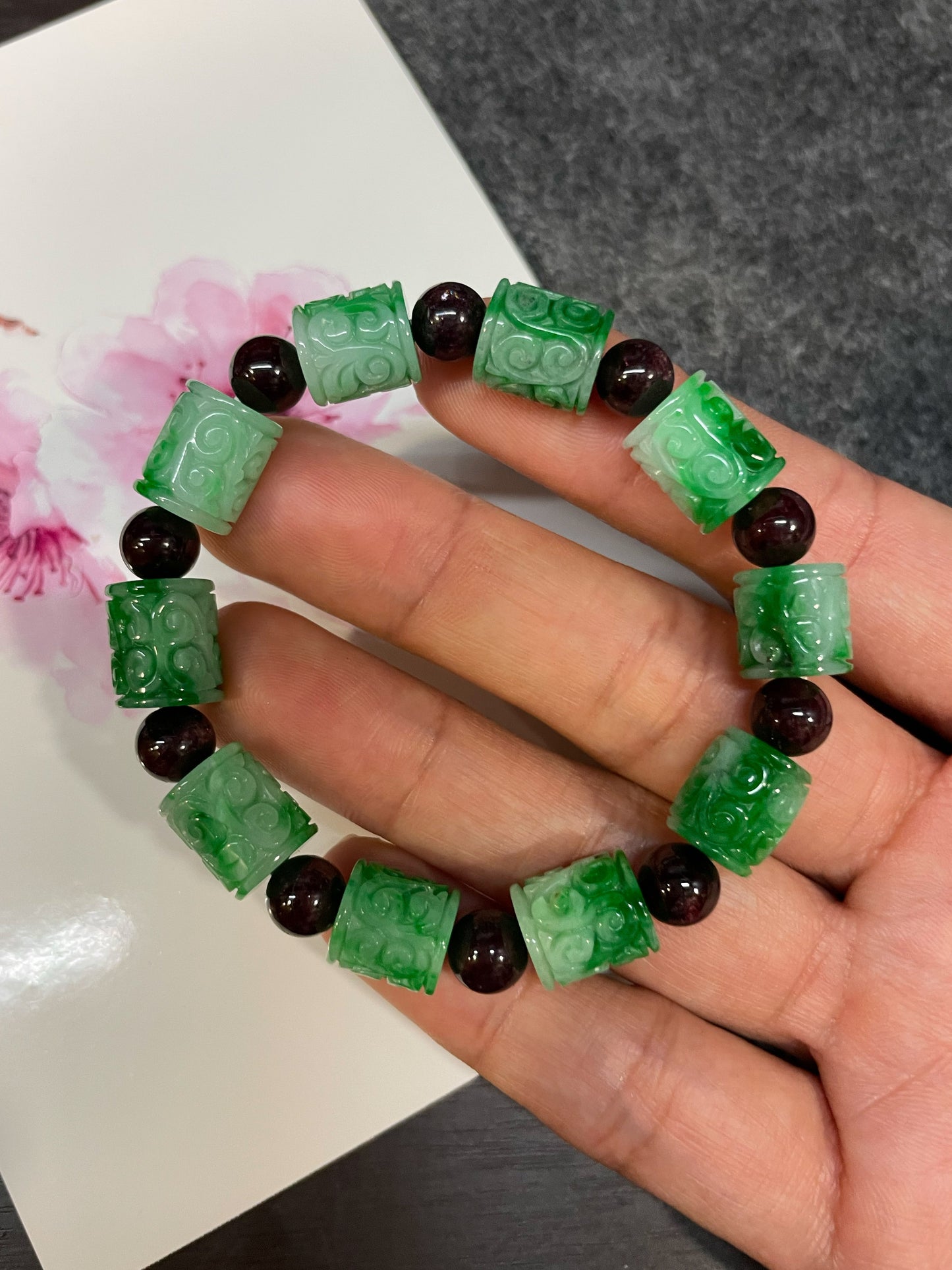Green Jadeite Bracelet - Barrels (NJBA185)
