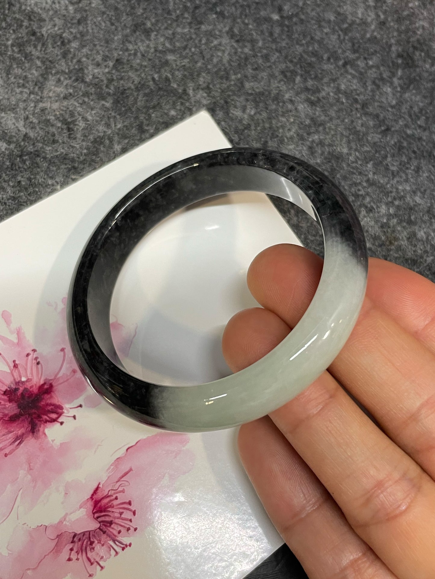 White With Black Jade Bangle | 53mm (NJBA187)