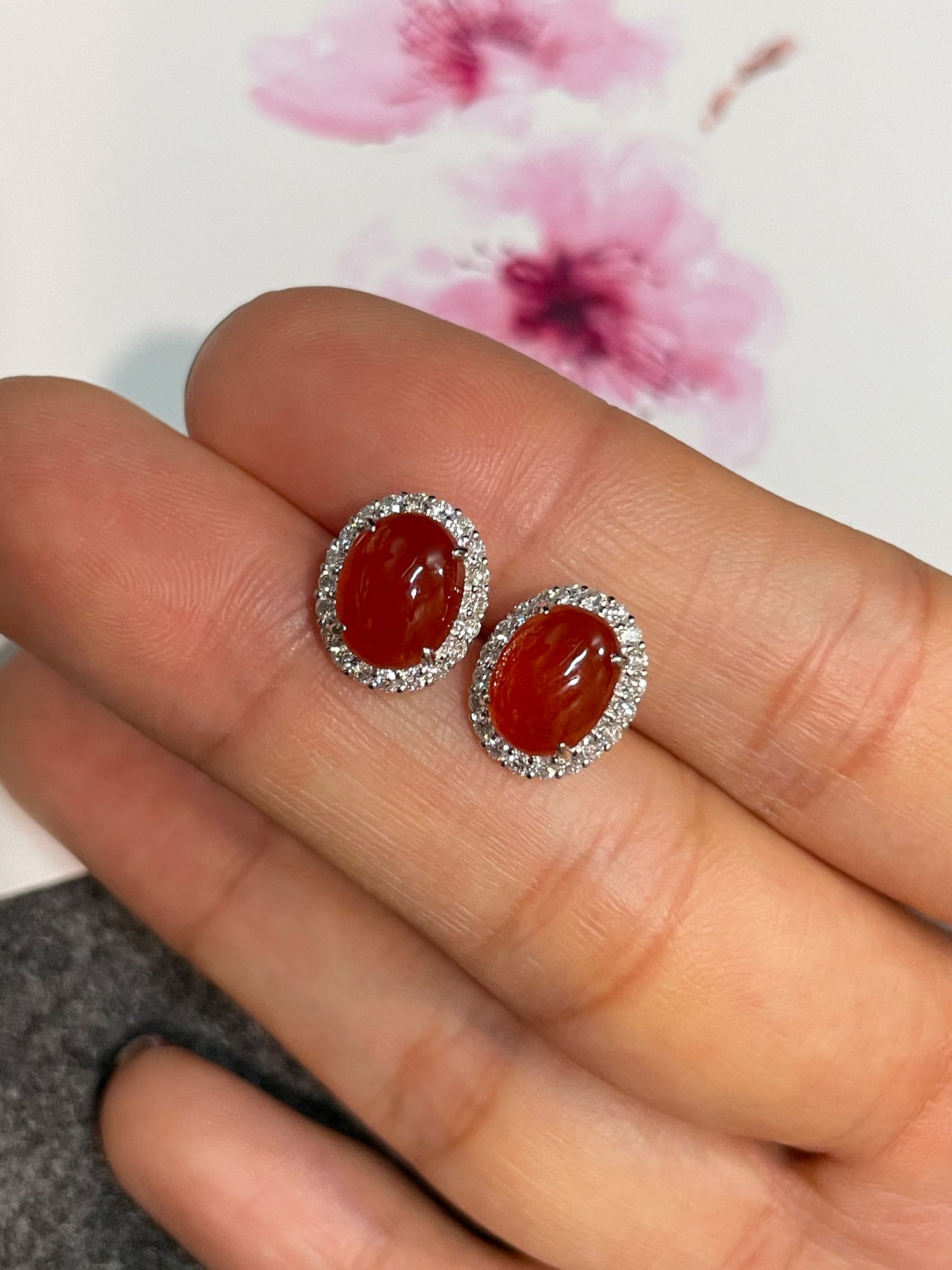 Red Jade Cabochon Earrings (NJE045)