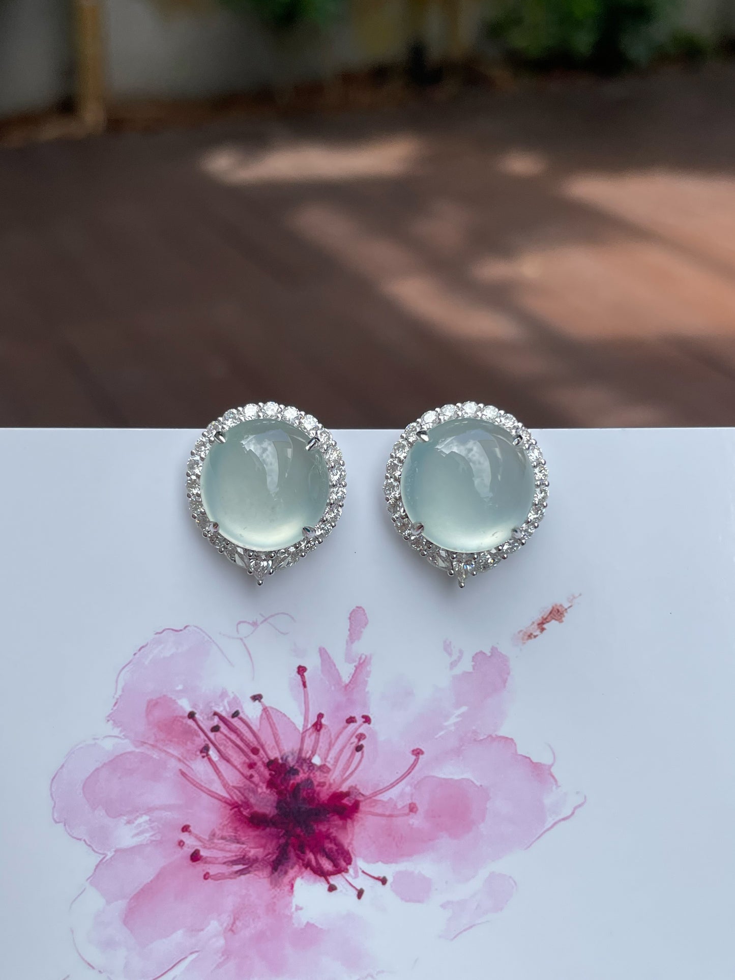 Glassy Jade Cabochon Earrings (NJE140)