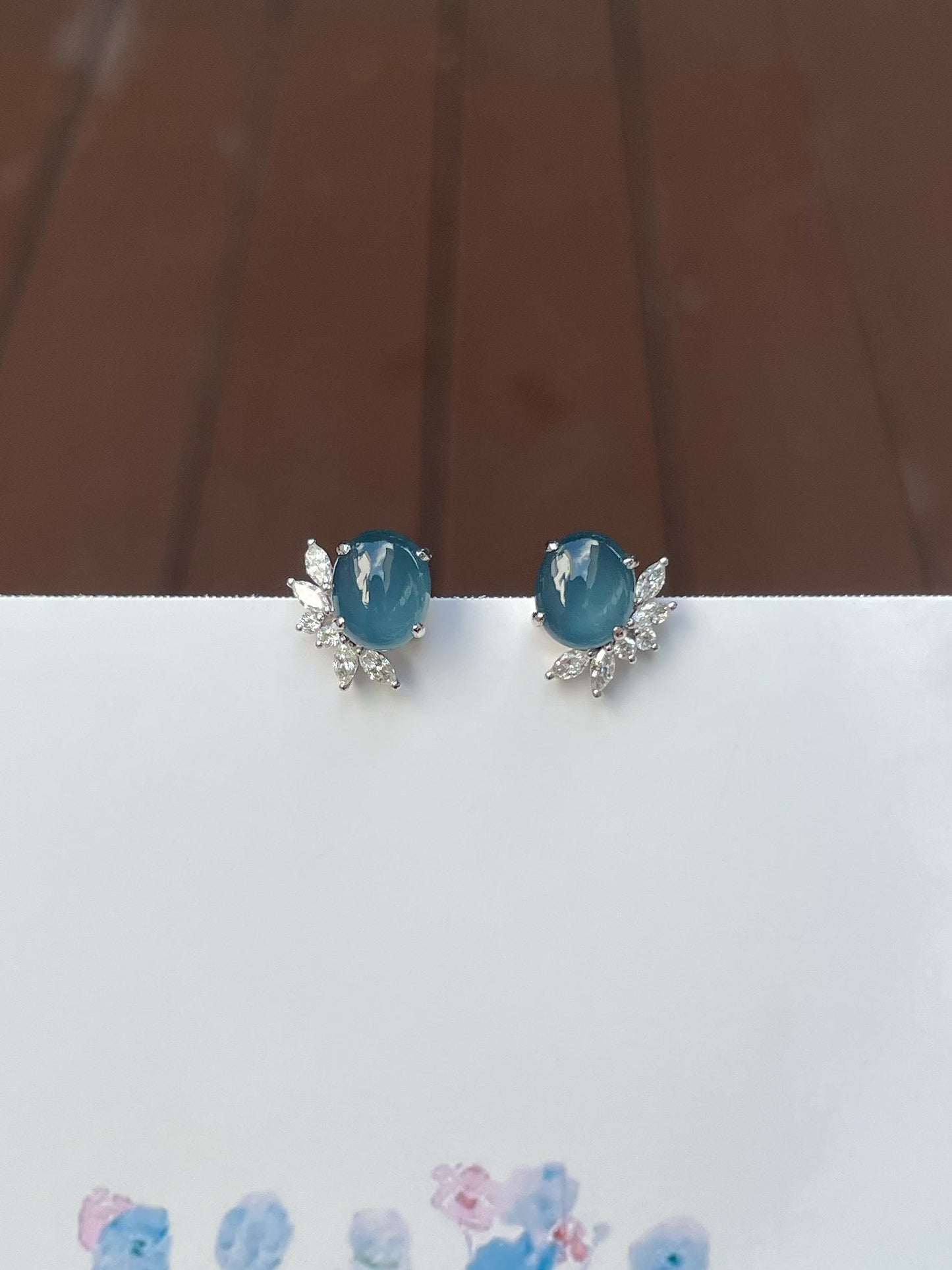 Blue Jade Cabochon Earrings (NJE141)