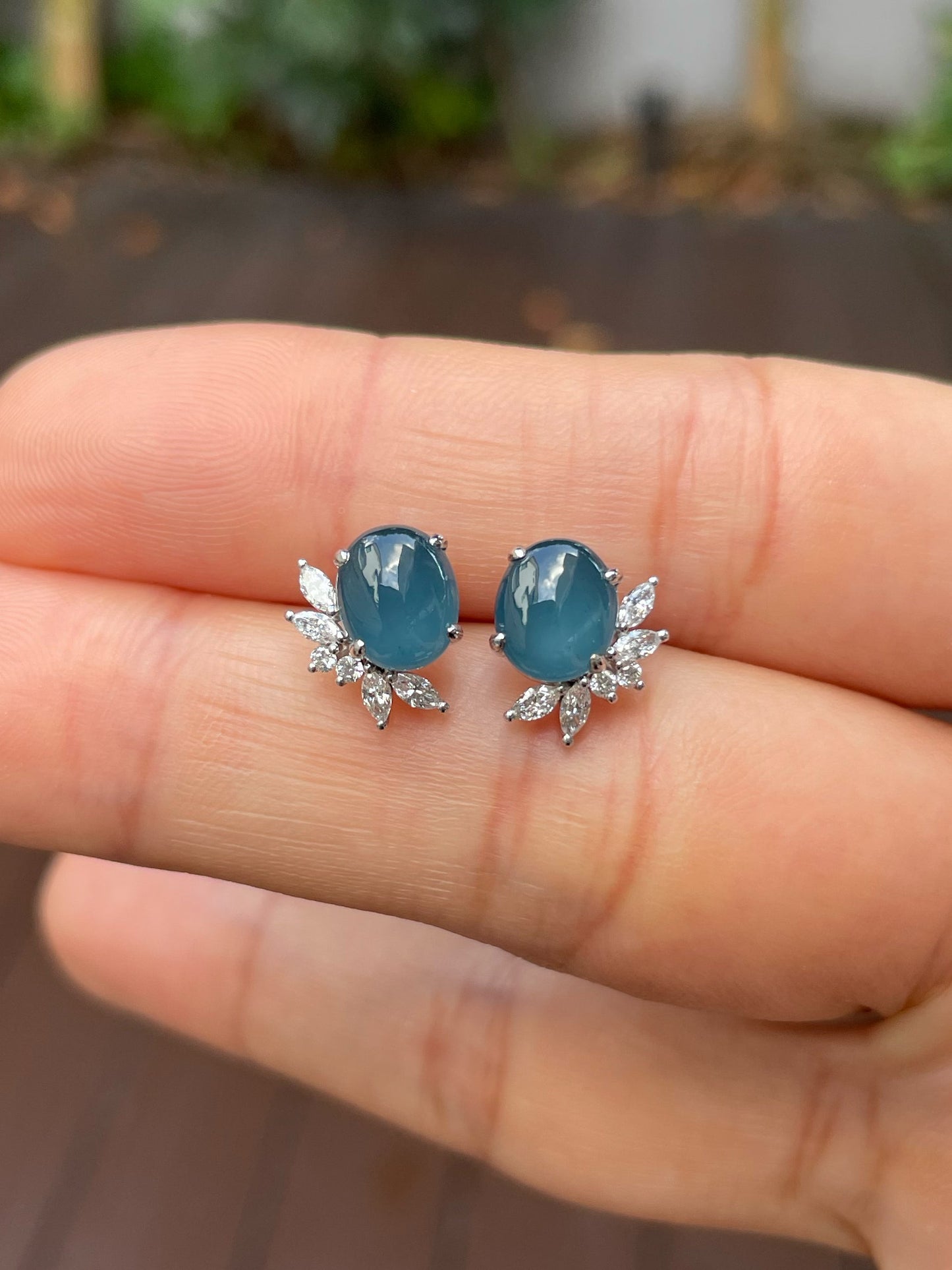 Blue Jade Cabochon Earrings (NJE141)
