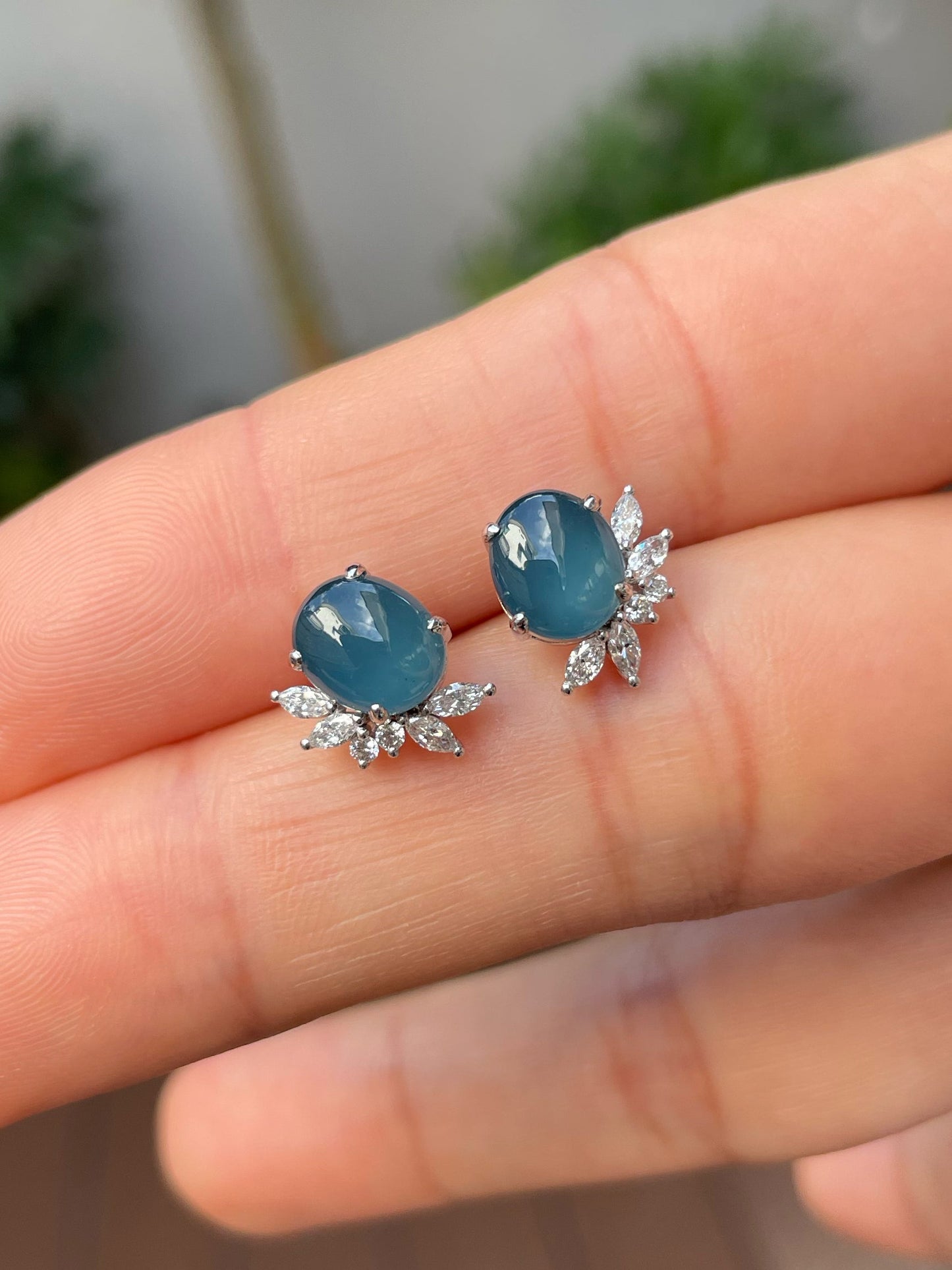 Blue Jade Cabochon Earrings (NJE141)