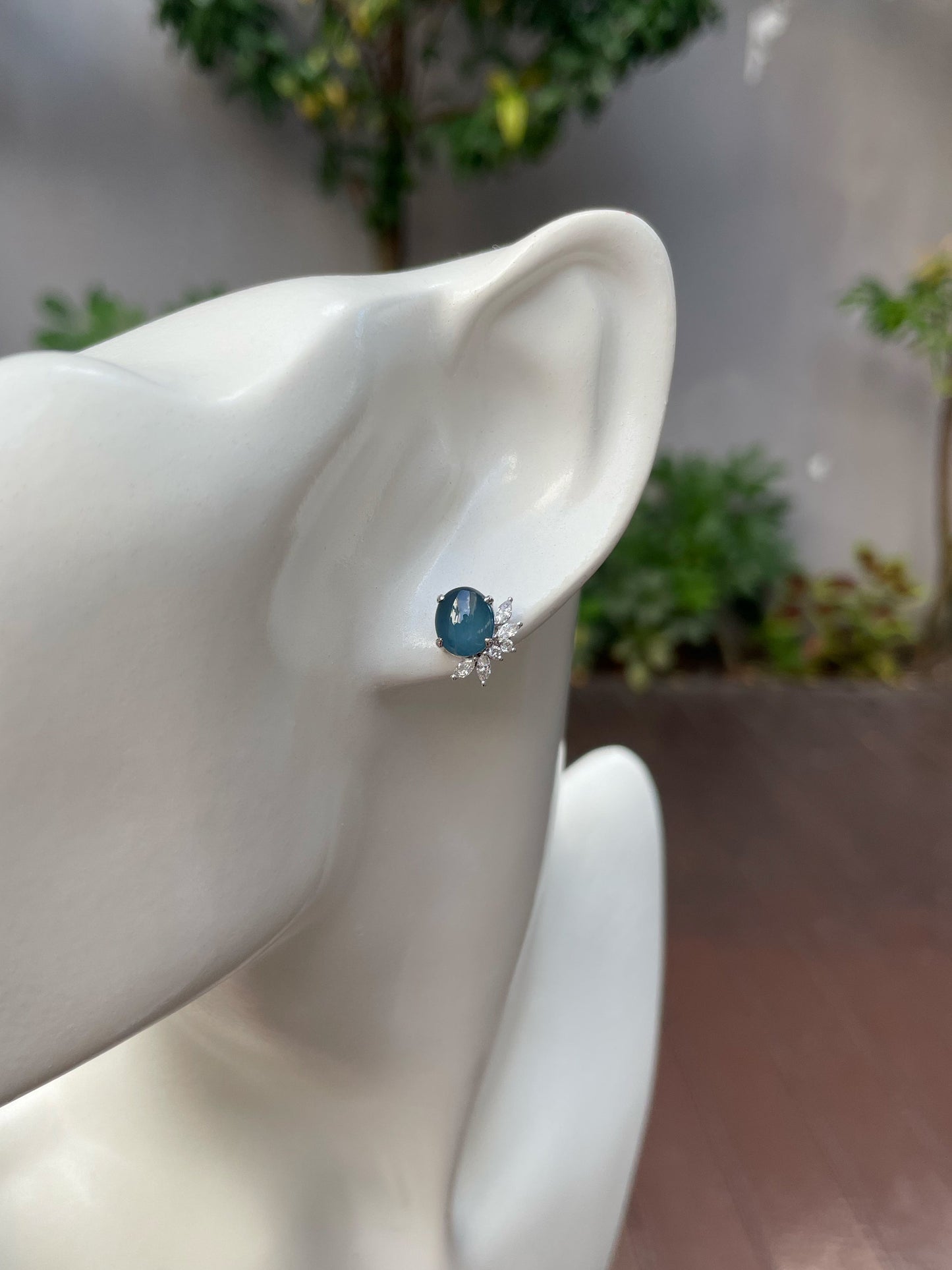 Blue Jade Cabochon Earrings (NJE141)