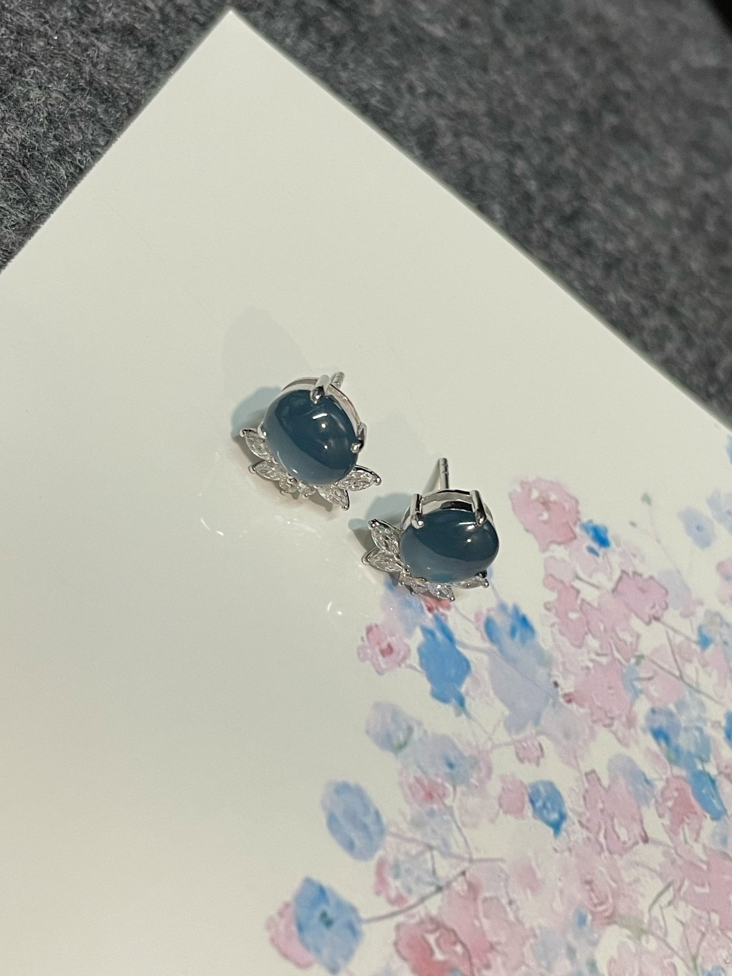 Blue Jade Cabochon Earrings (NJE141)