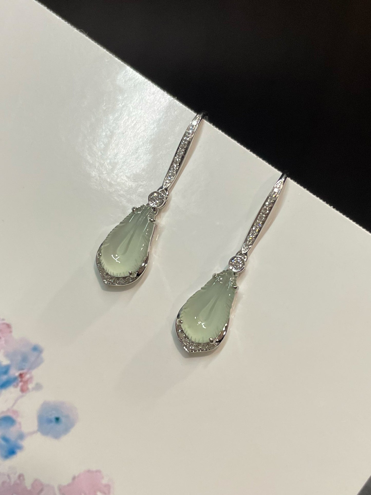Icy Jade Feather Earrings (NJE143)