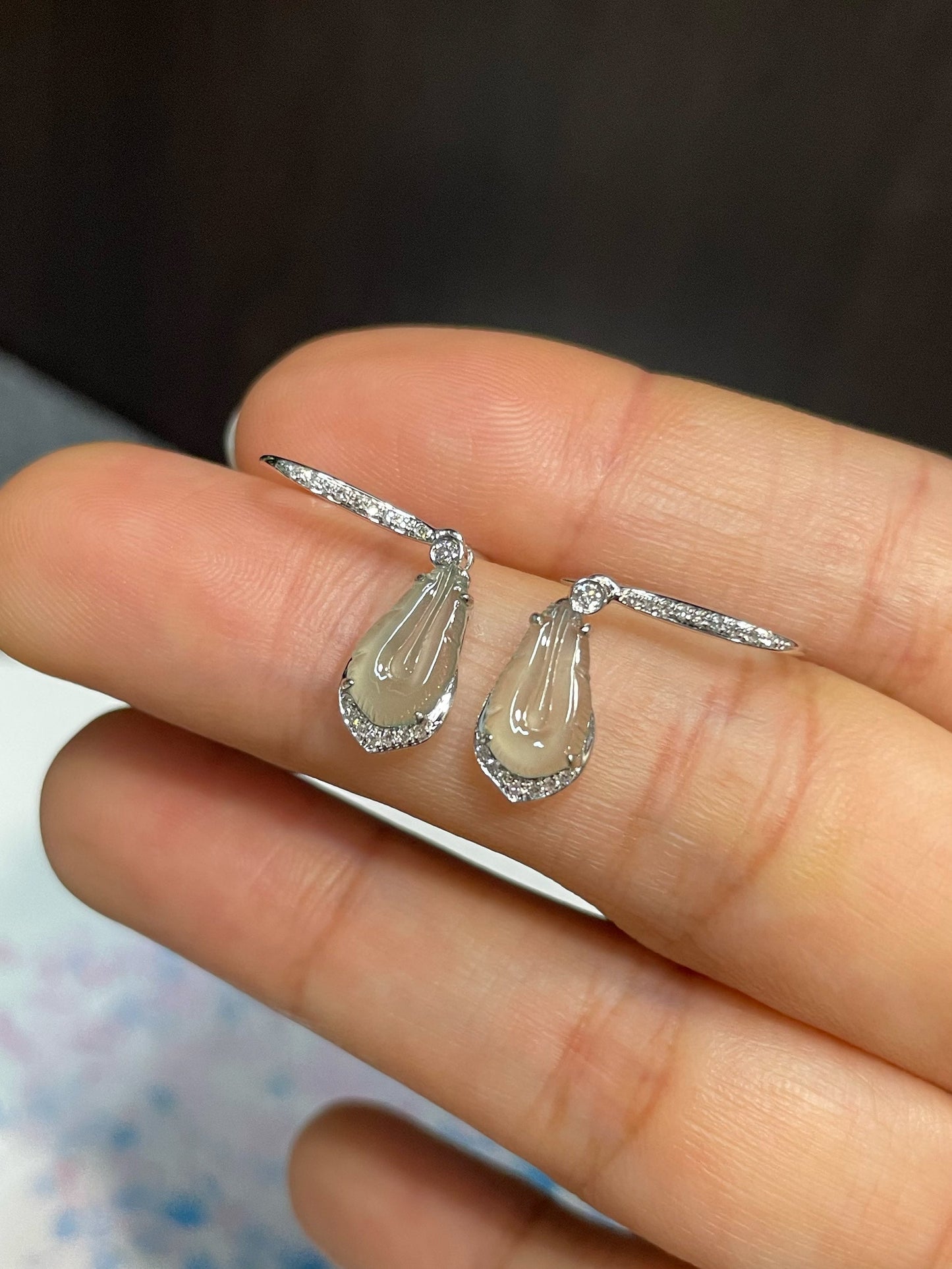 Icy Jade Feather Earrings (NJE143)
