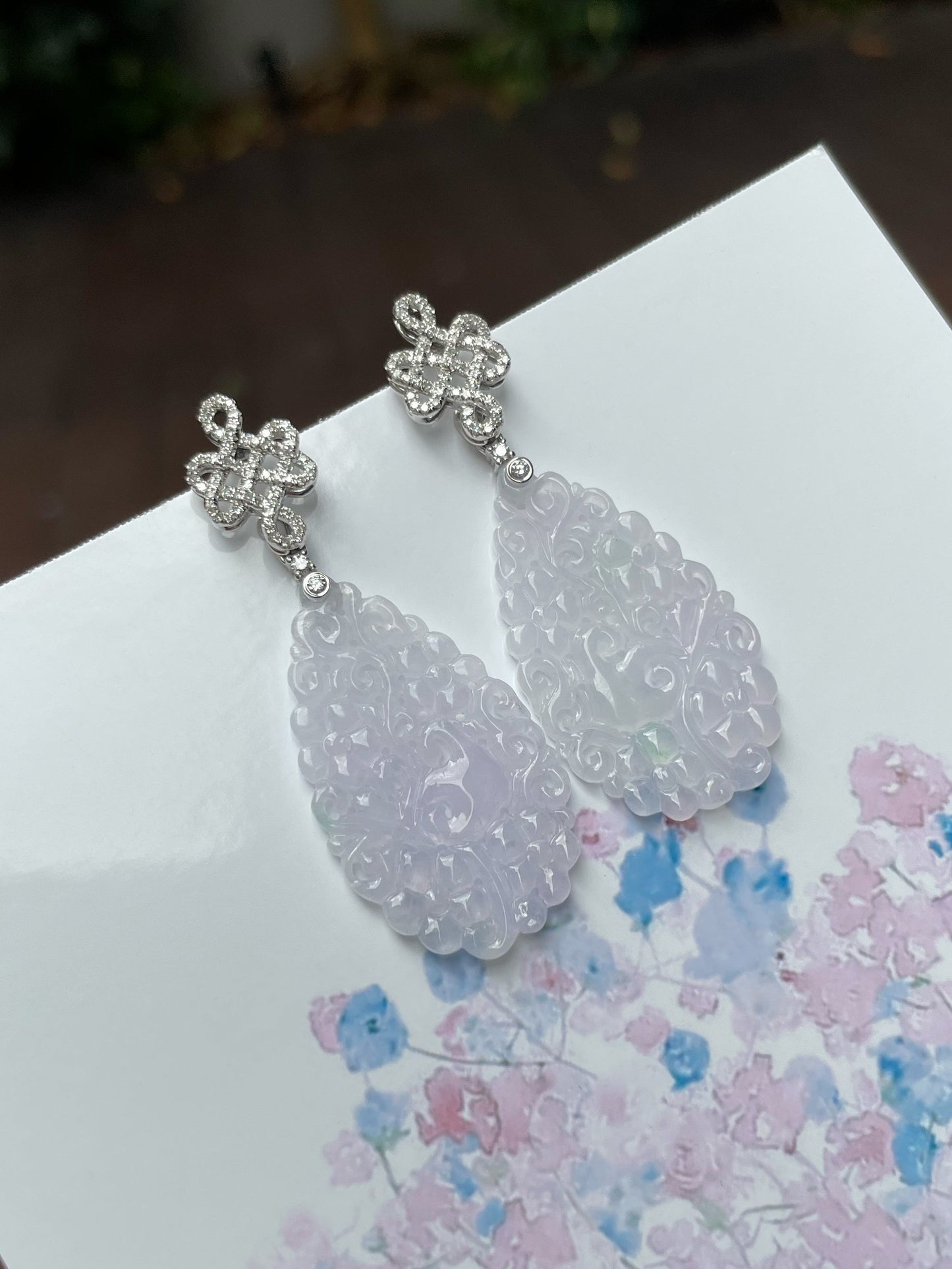 Icy Jadeite Carved Earrings (NJE150)