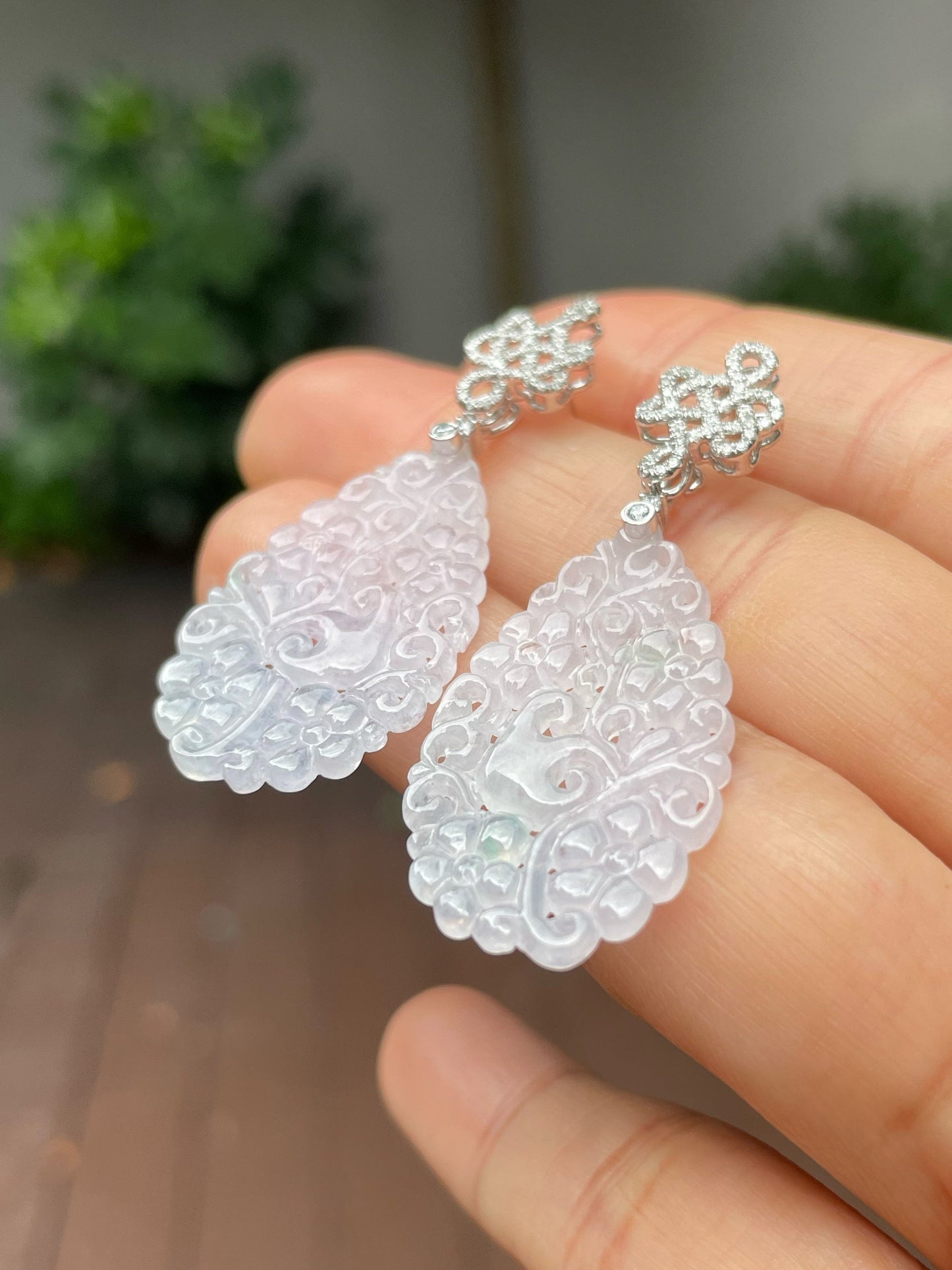Icy Jadeite Carved Earrings (NJE150)