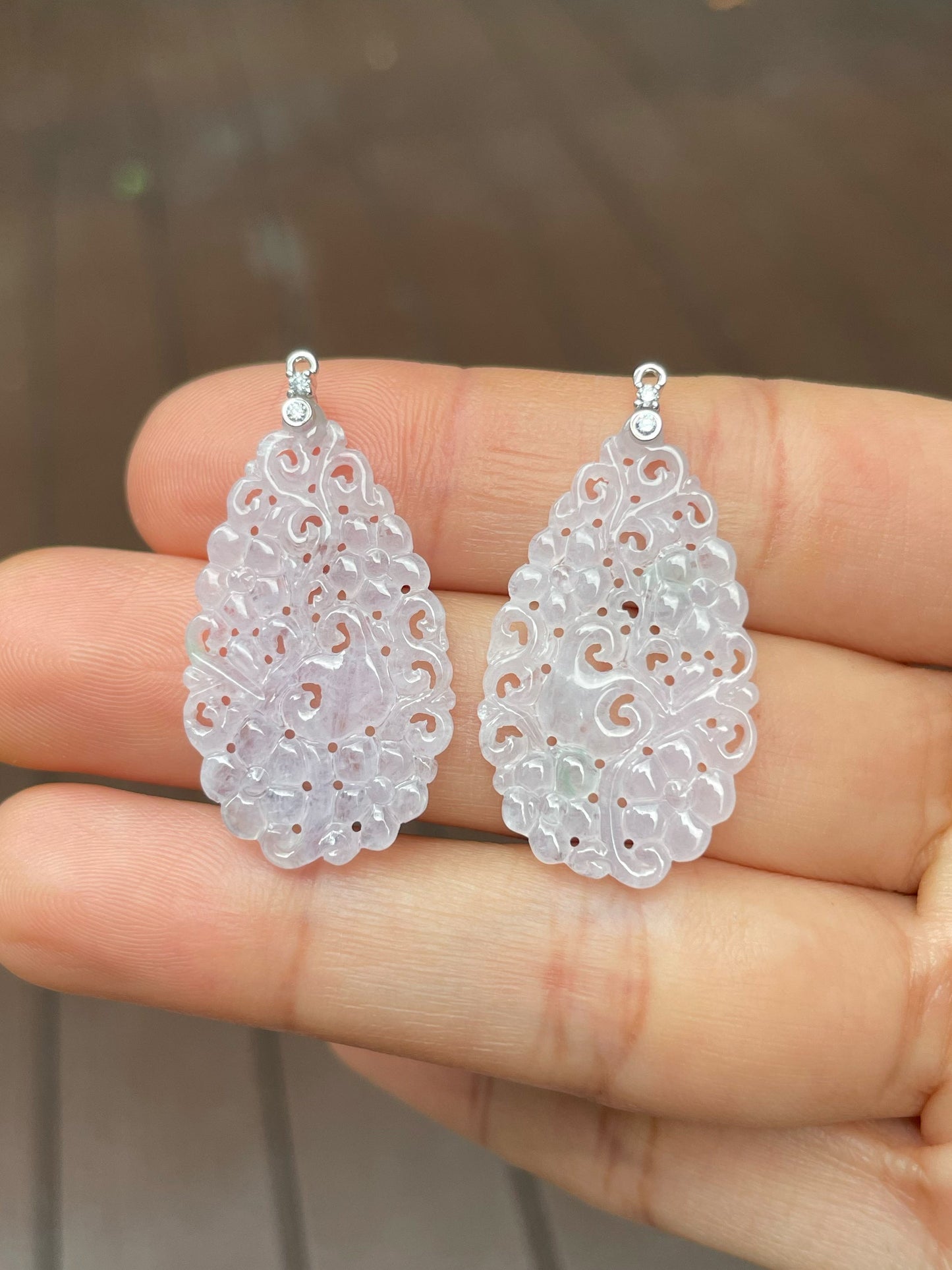 Icy Jadeite Carved Earrings (NJE150)