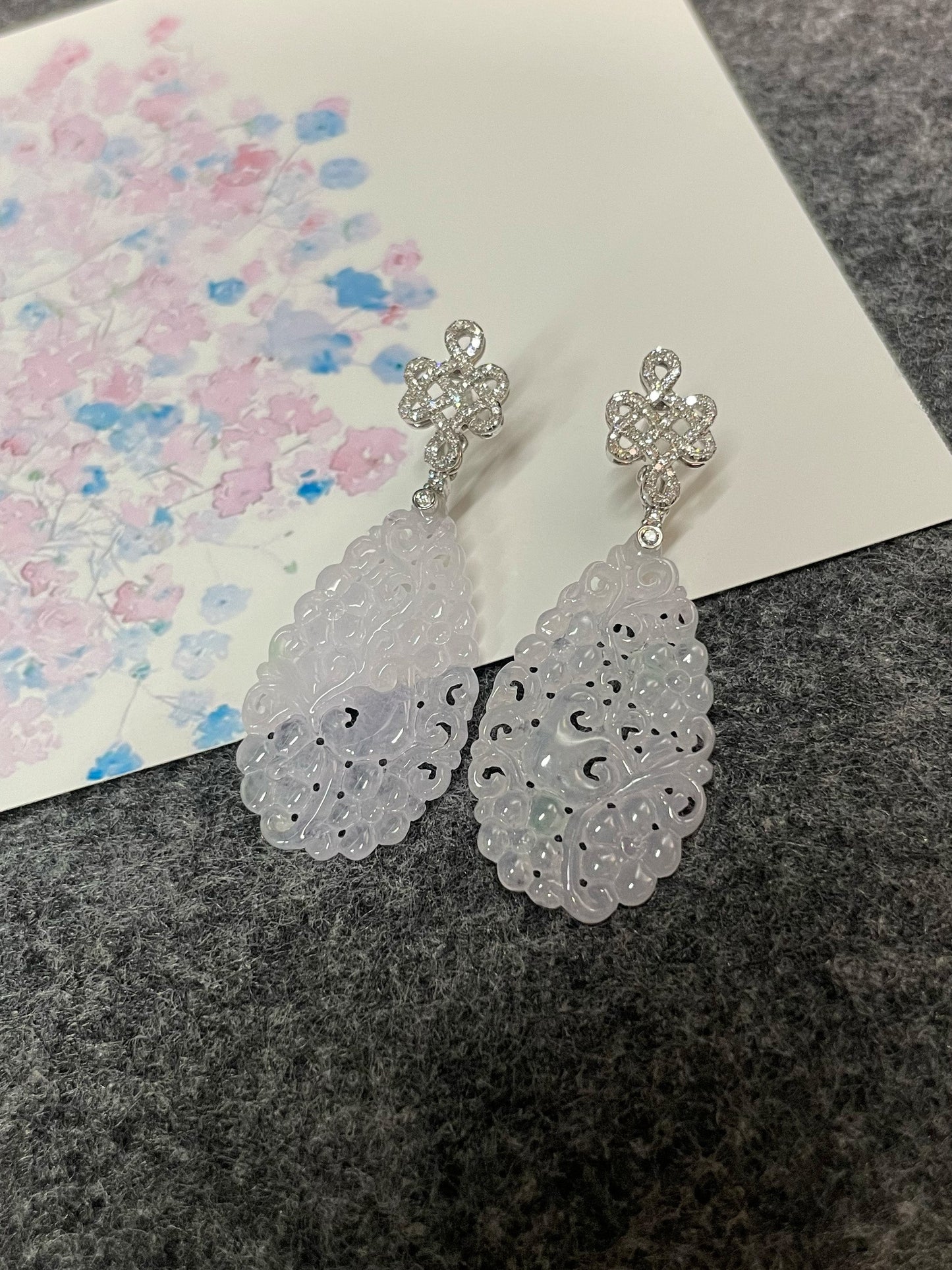Icy Jadeite Carved Earrings (NJE150)